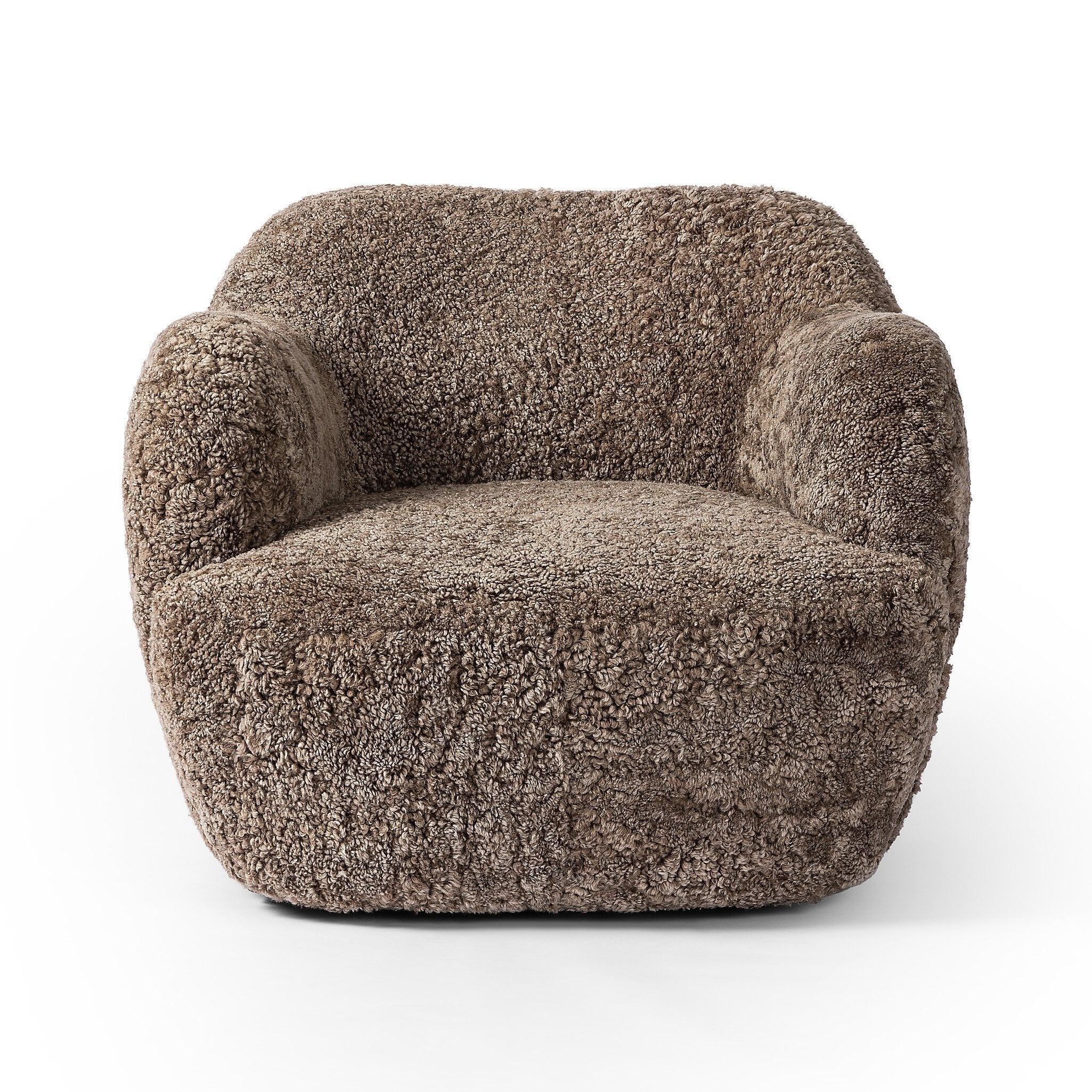 Four Hands Julius Swivel Chair — Taupe Shearling-Sienna Brown