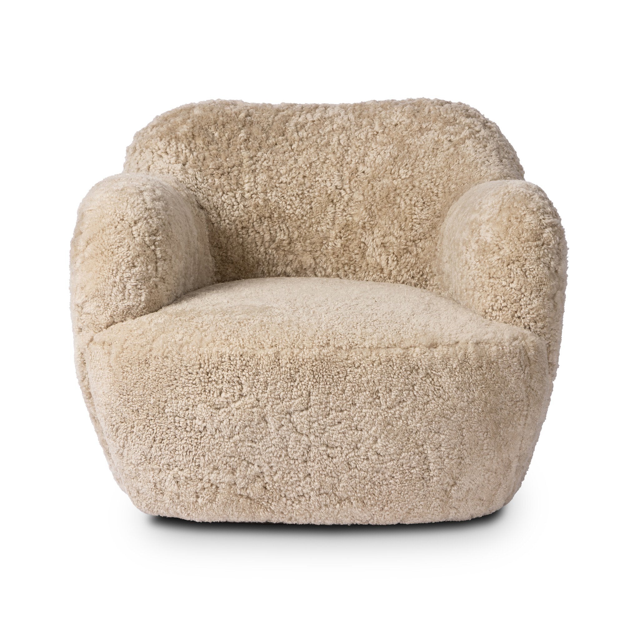 Four Hands Julius Swivel Chair — Beige Shearling-Sienna Brown