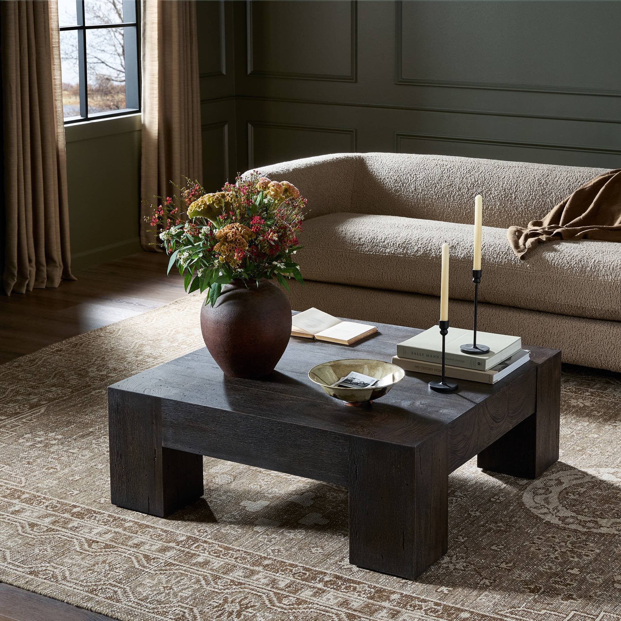 Four Hands Abaso Coffee Table — Ebony Rustic Wormwood Oak