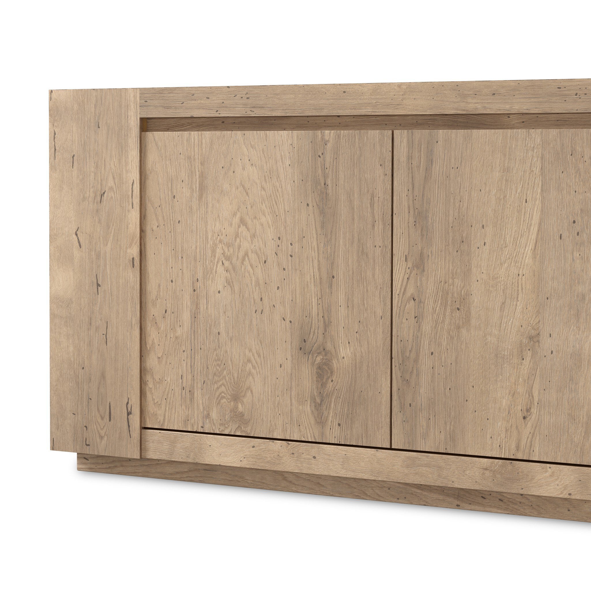 Four Hands Abaso Media Console — Whitewash Rustic Wormwood Oak-Smoked Oak Veneer