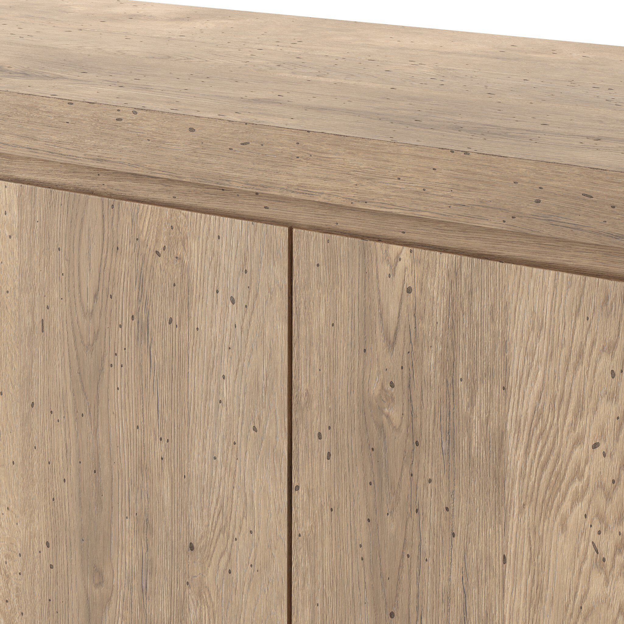 Four Hands Abaso Media Console — Whitewash Rustic Wormwood Oak-Smoked Oak Veneer