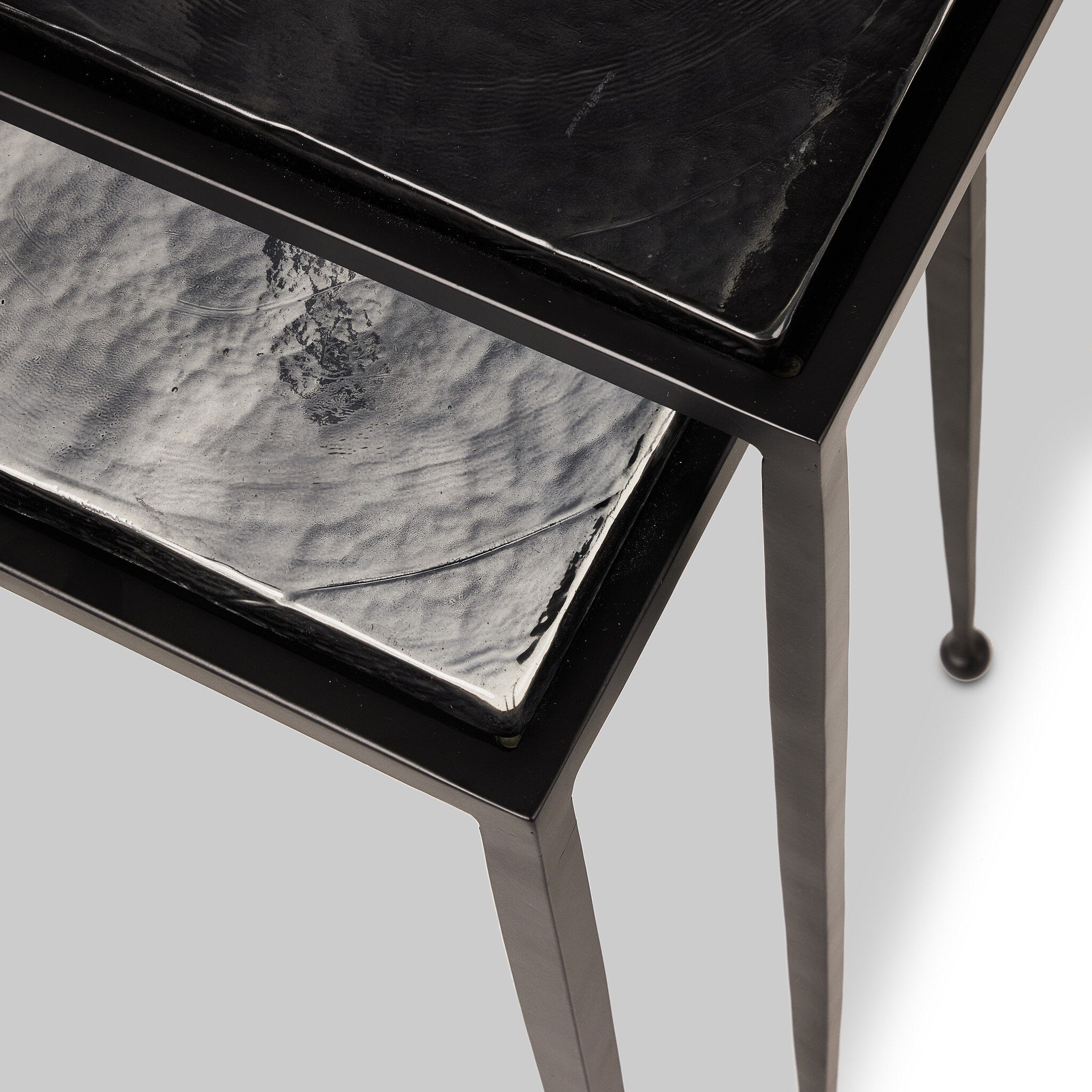 Four Hands Dalston Nesting End Table Set — Smoked Black Cast Glass-Iron Matte Black
