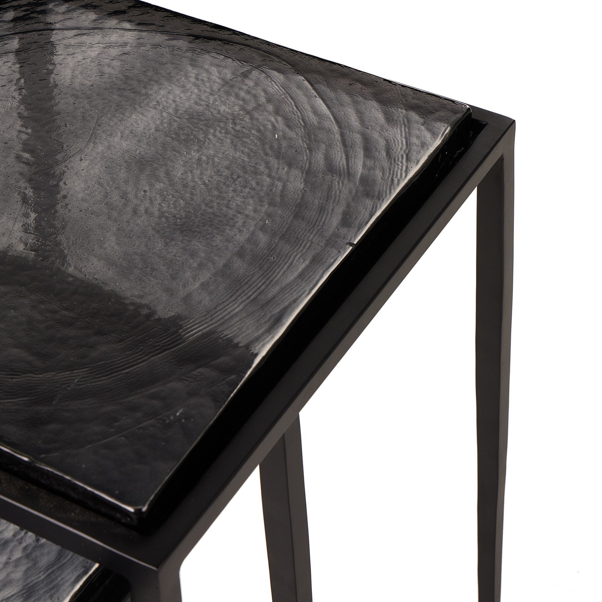 Four Hands Dalston Nesting End Table Set — Smoked Black Cast Glass-Iron Matte Black