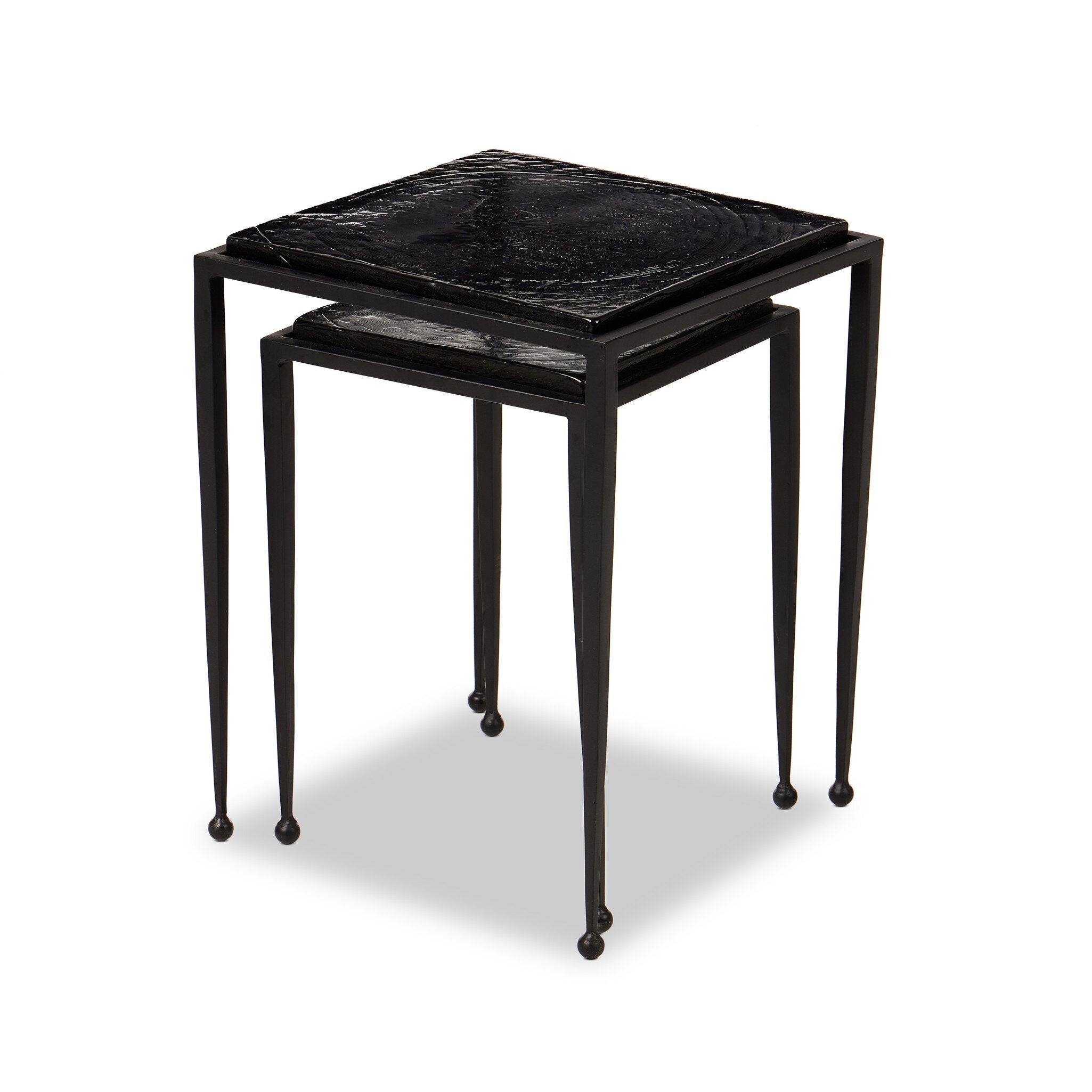 Four Hands Dalston Nesting End Table Set — Smoked Black Cast Glass-Iron Matte Black
