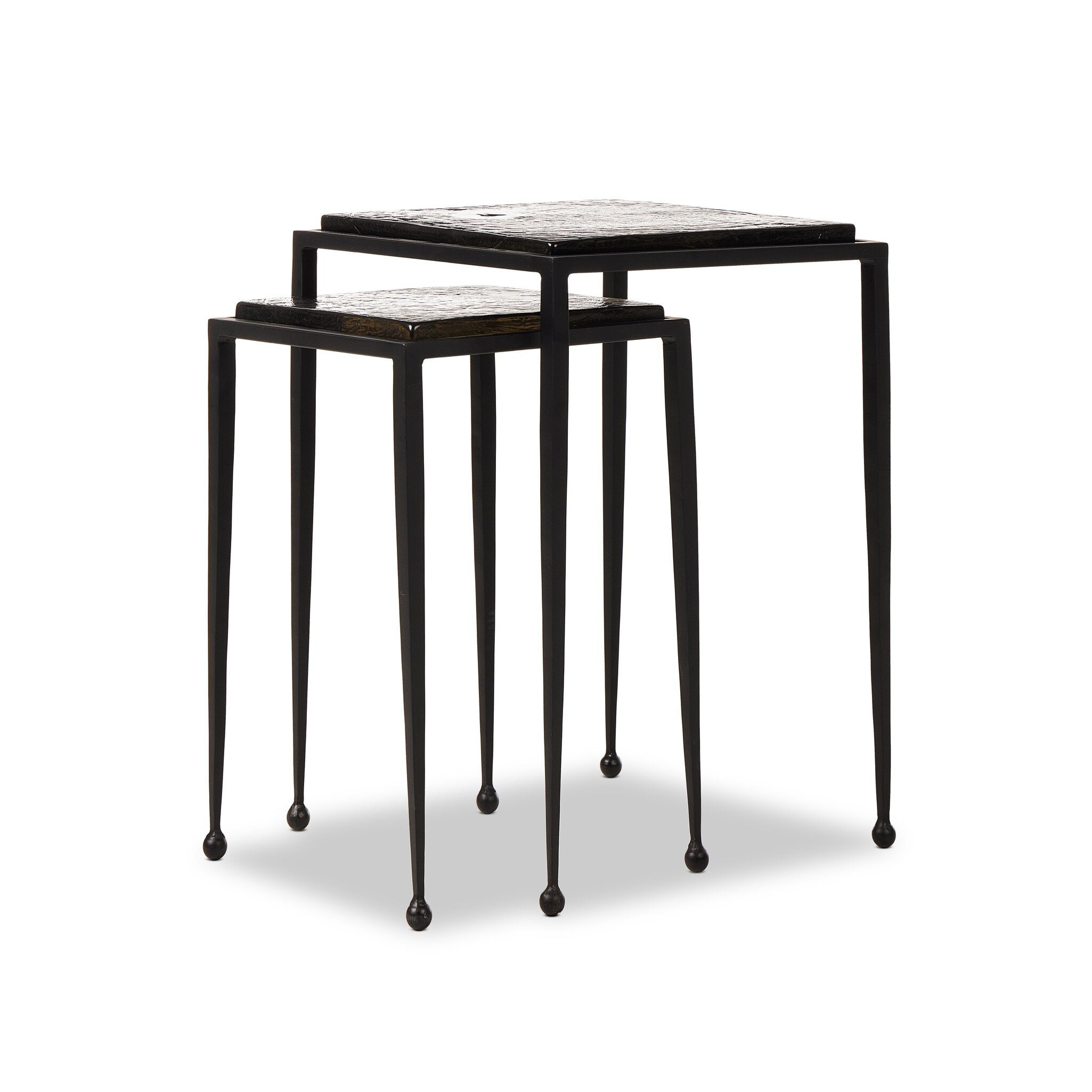 Four Hands Dalston Nesting End Table Set — Smoked Black Cast Glass-Iron Matte Black
