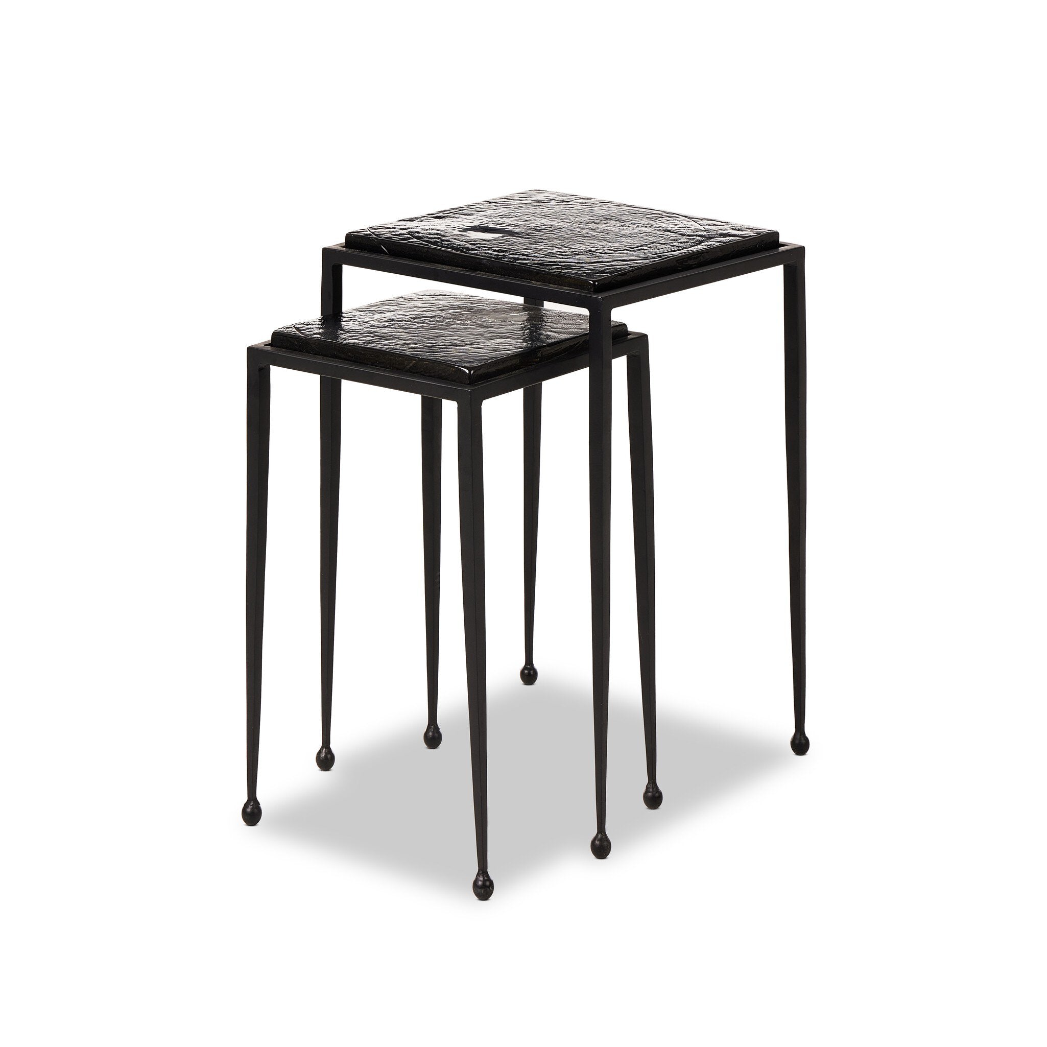 Four Hands Dalston Nesting End Table Set — Smoked Black Cast Glass-Iron Matte Black
