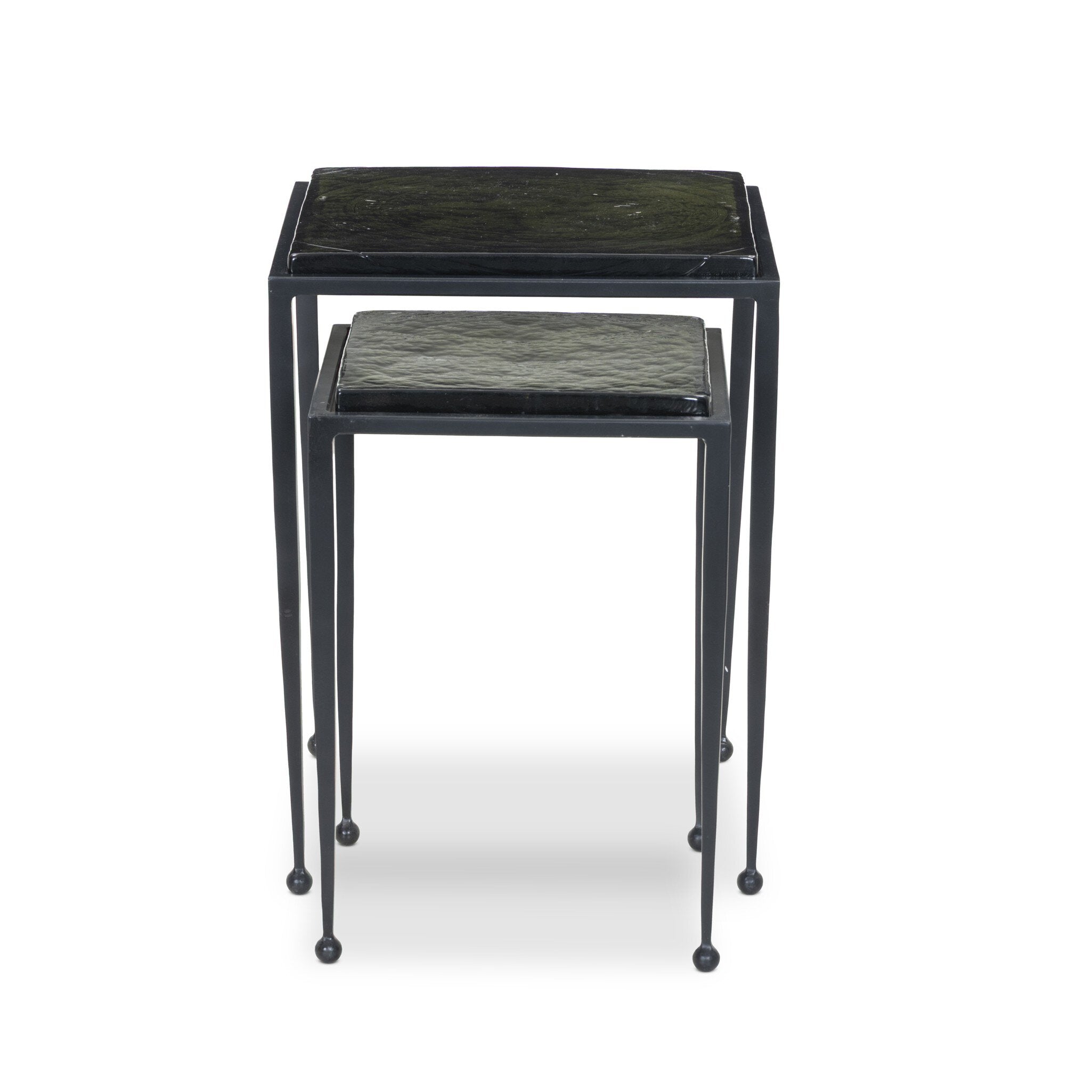 Four Hands Dalston Nesting End Table Set — Moss Cast Glass-Iron Matte Black