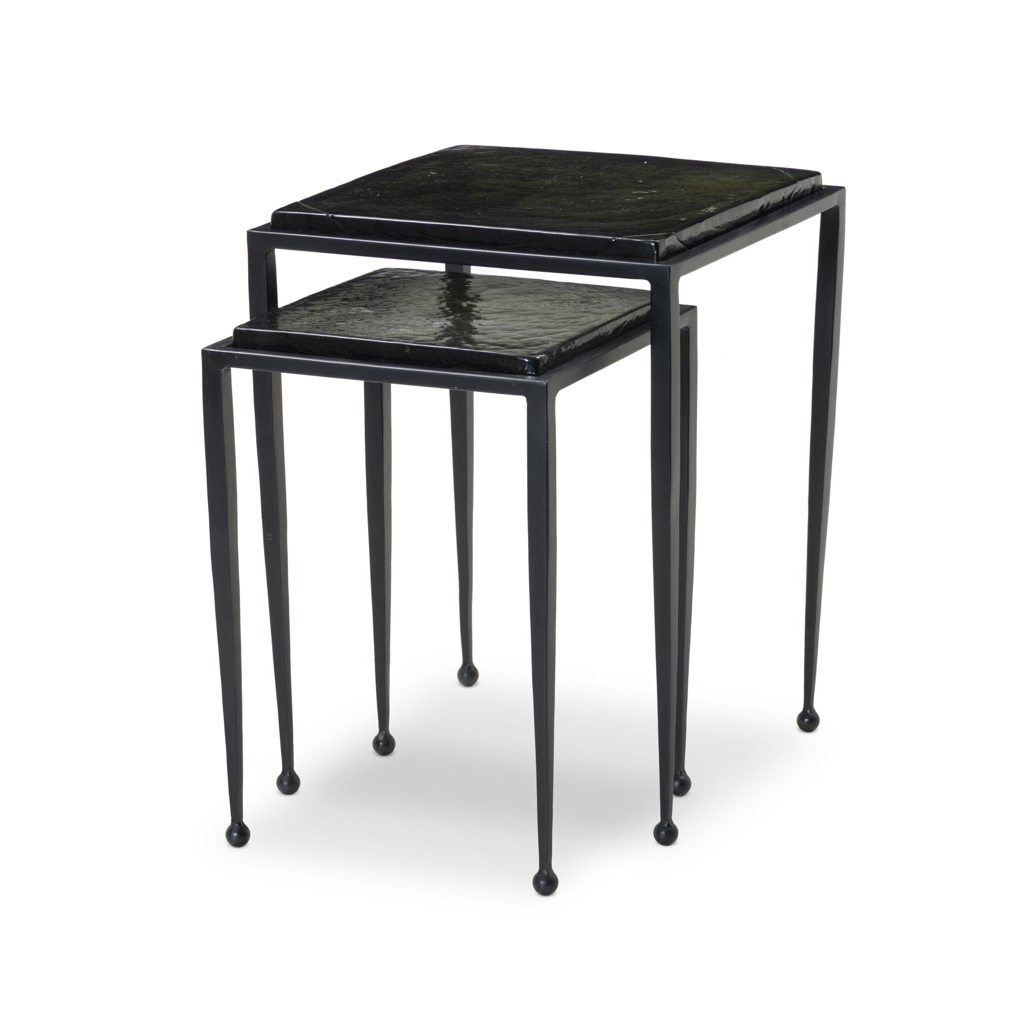Four Hands Dalston Nesting End Table Set — Moss Cast Glass-Iron Matte Black