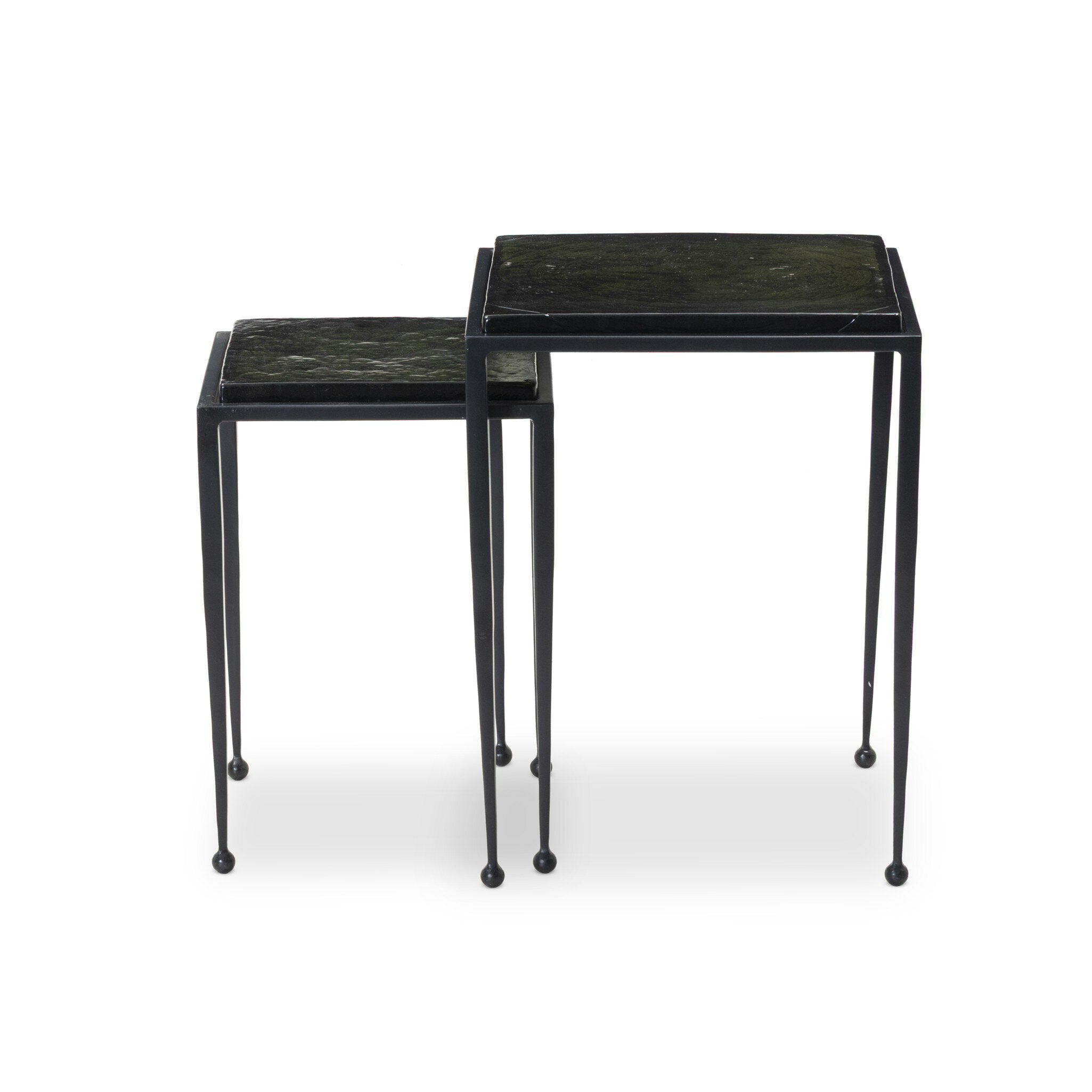 Four Hands Dalston Nesting End Table Set — Moss Cast Glass-Iron Matte Black