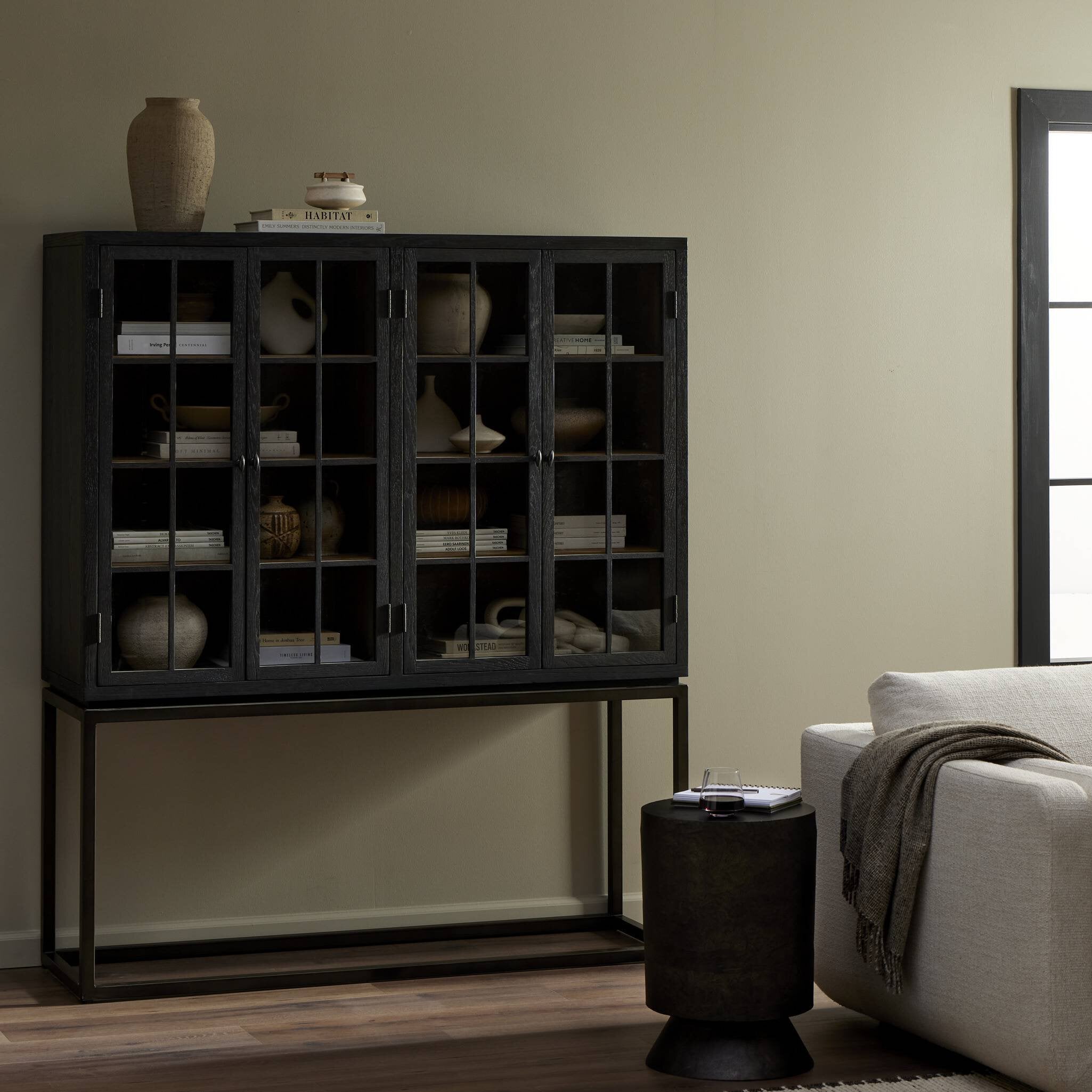 Four Hands Palmer Cabinet — Charcoal Oak Veneer-Charcoal Oak-Aged Black