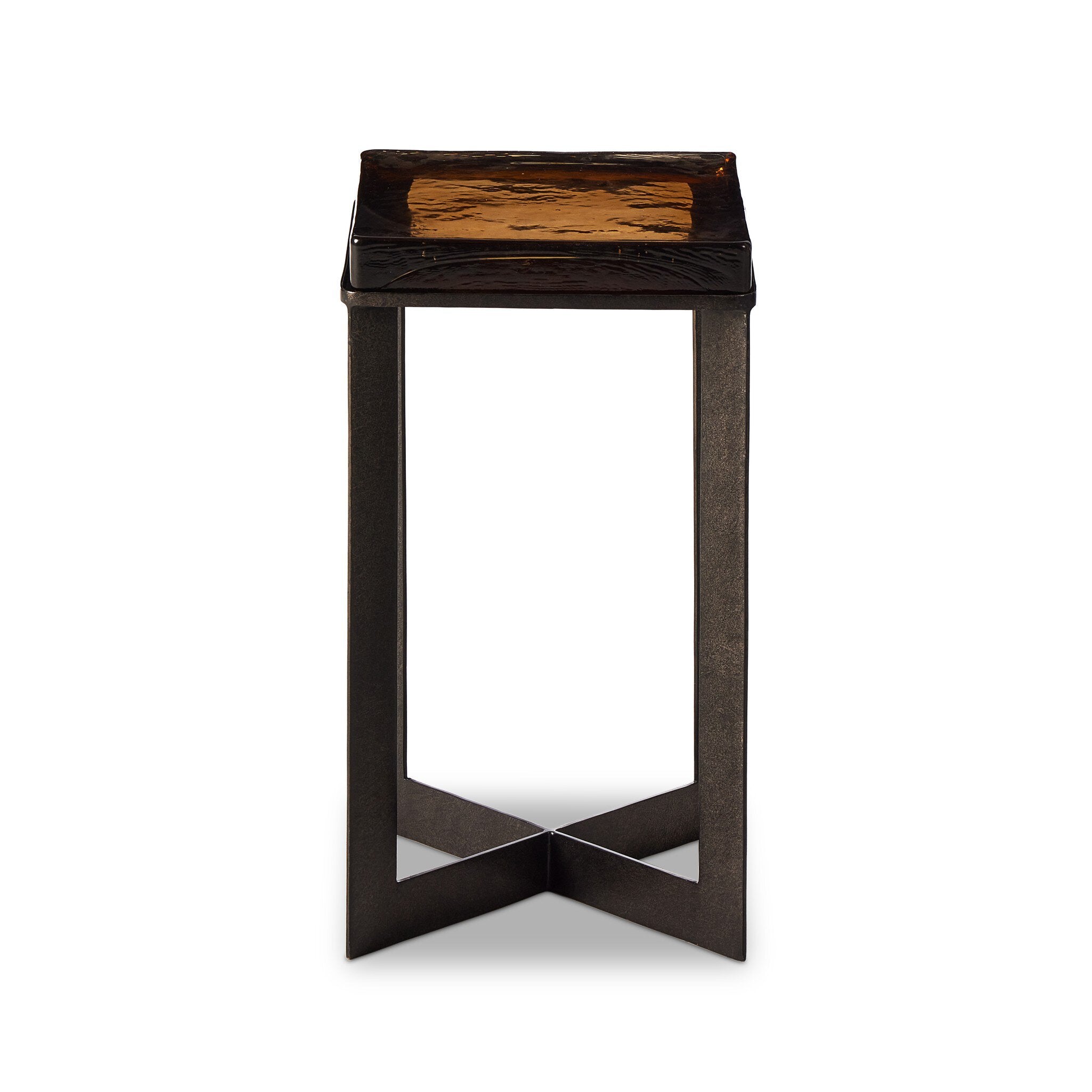 Four Hands Lennie Cast Glass End Table — Amber Cast Glass-Burnished Charcoal