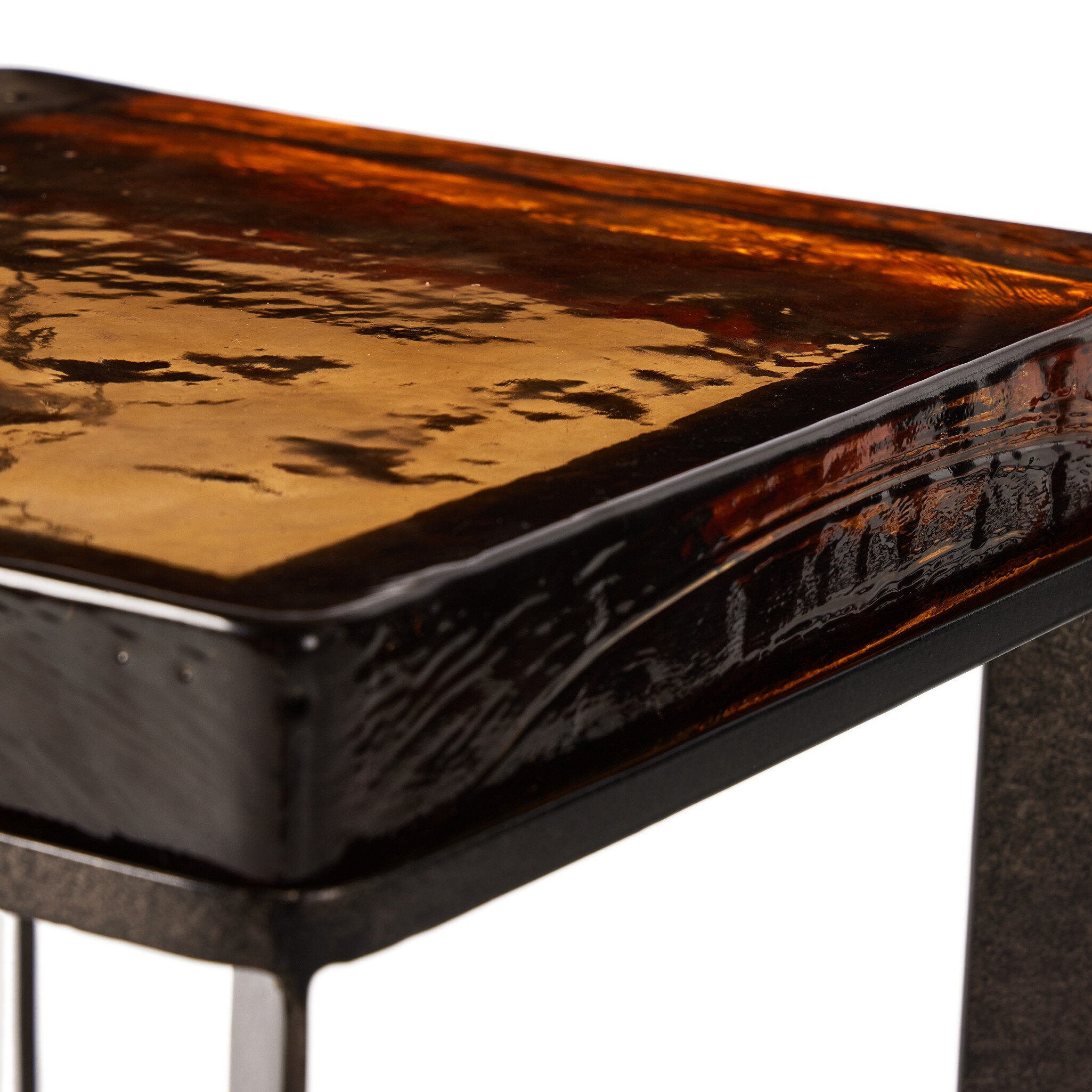 Four Hands Lennie Cast Glass End Table — Amber Cast Glass-Burnished Charcoal
