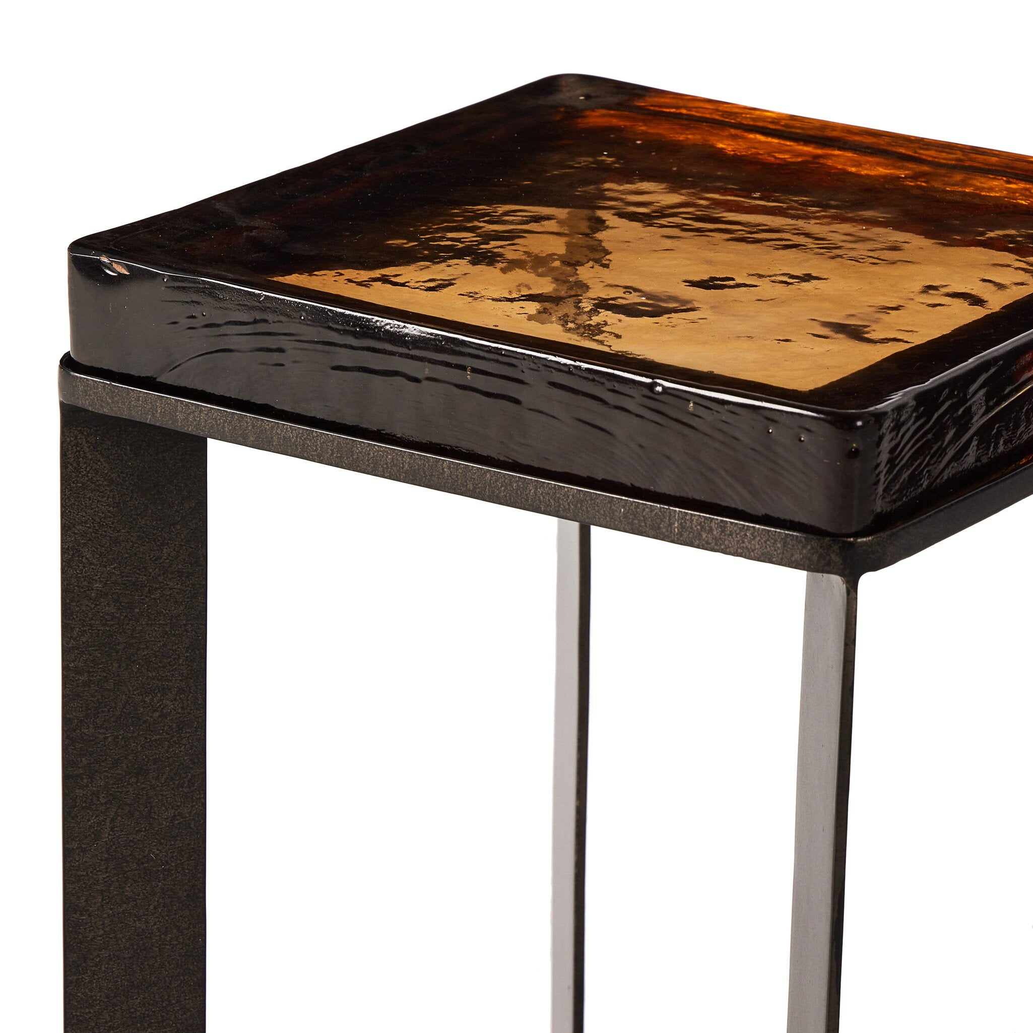 Four Hands Lennie Cast Glass End Table — Amber Cast Glass-Burnished Charcoal