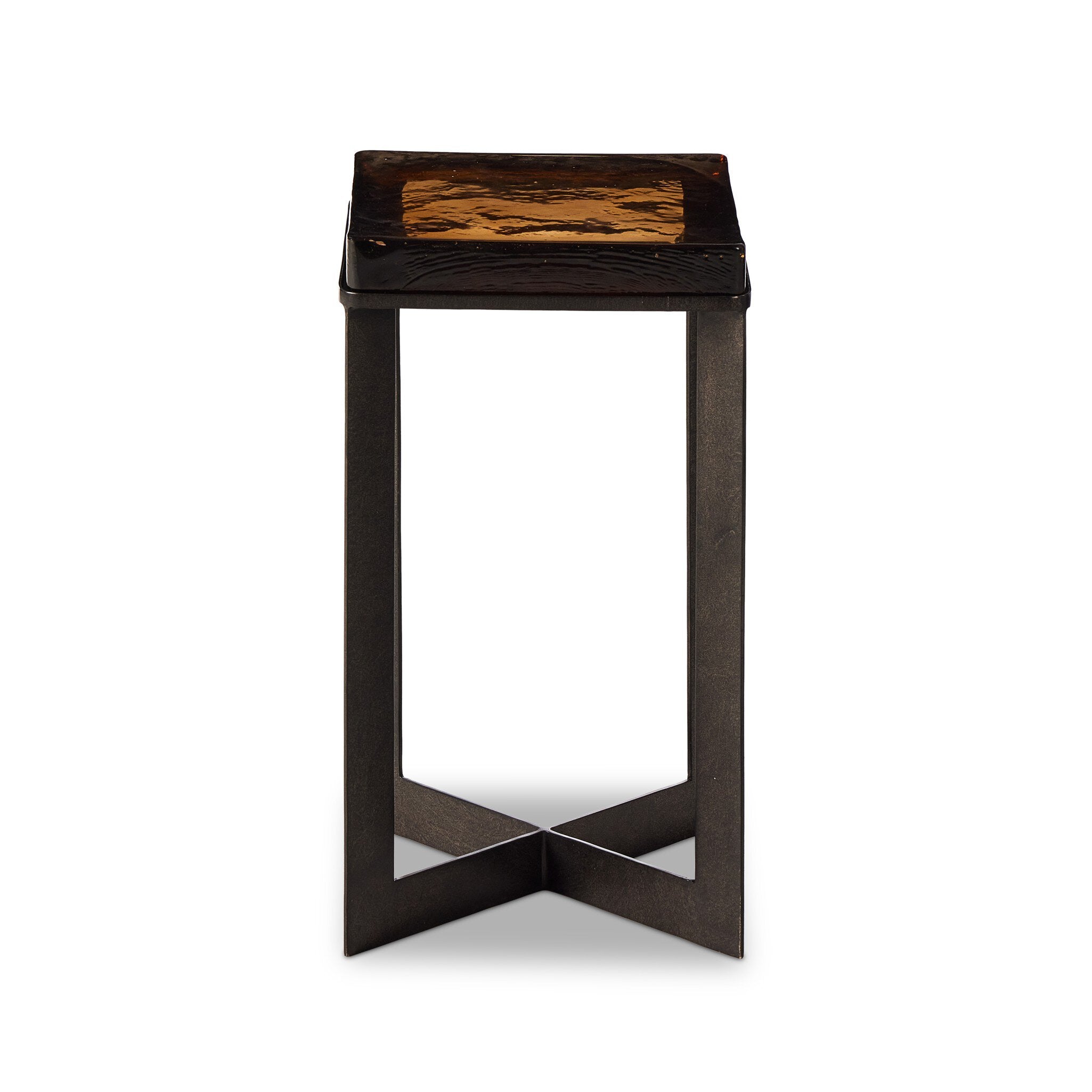 Four Hands Lennie Cast Glass End Table — Amber Cast Glass-Burnished Charcoal