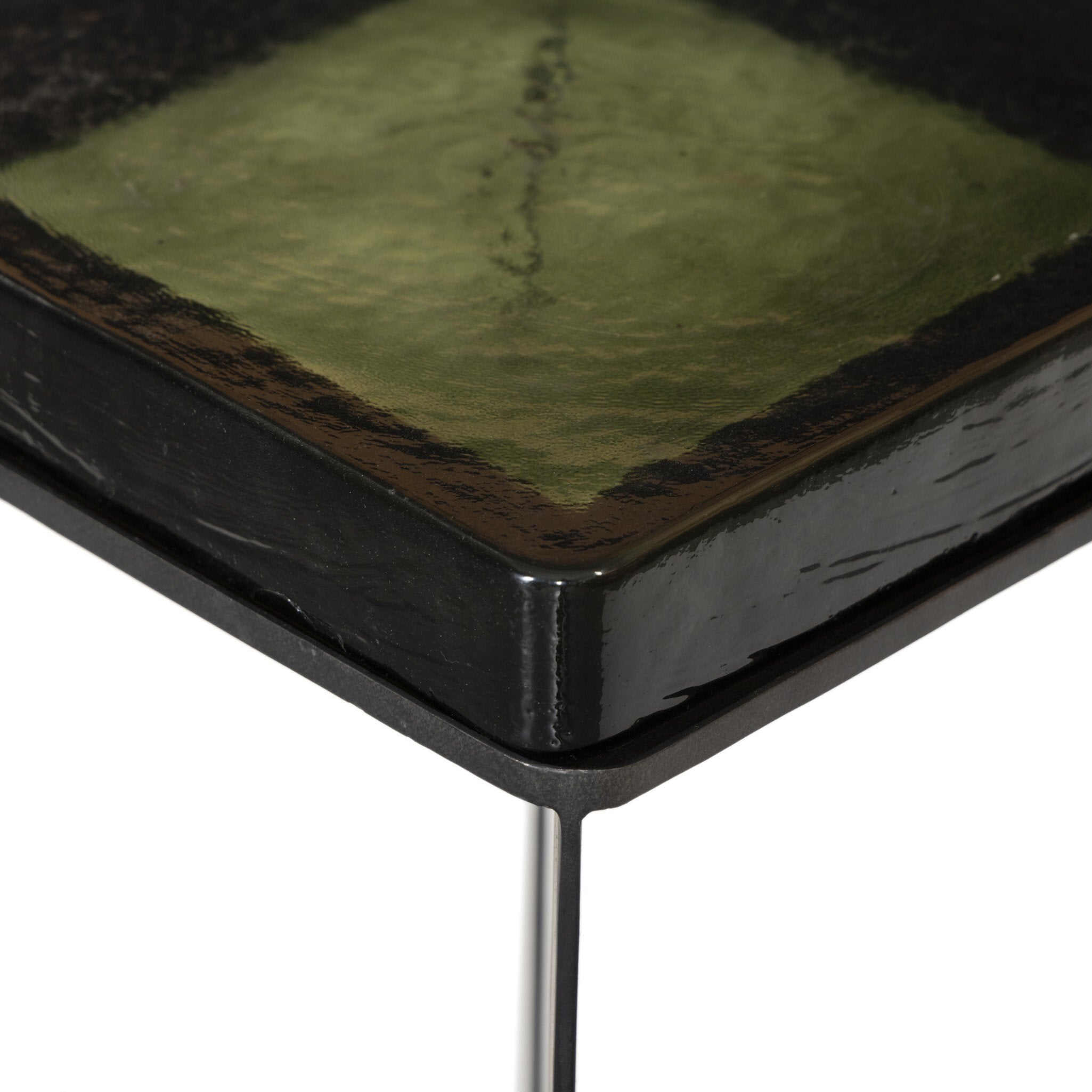 Four Hands Lennie Cast Glass End Table — Moss Cast Glass-Burnished Charcoal