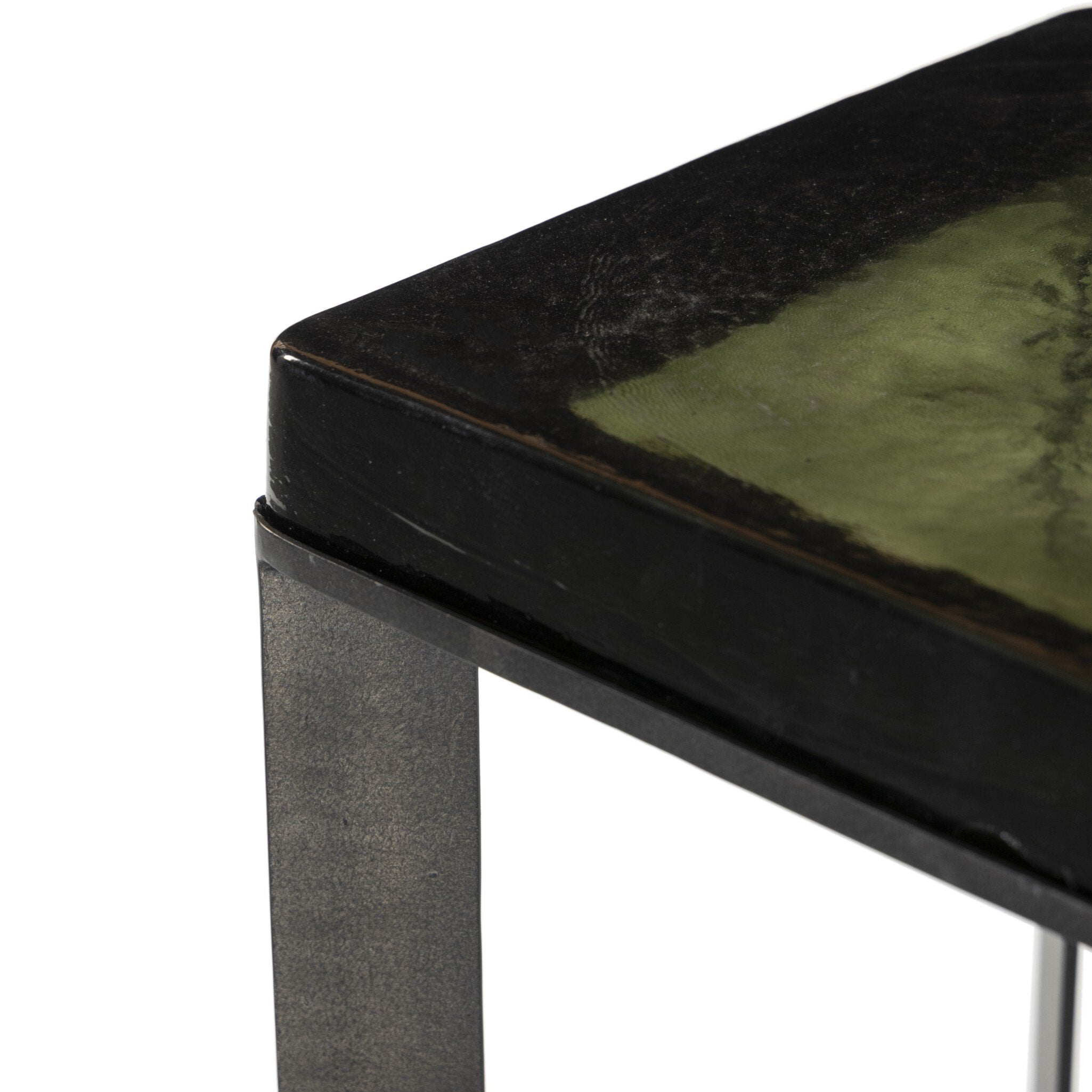 Four Hands Lennie Cast Glass End Table — Moss Cast Glass-Burnished Charcoal