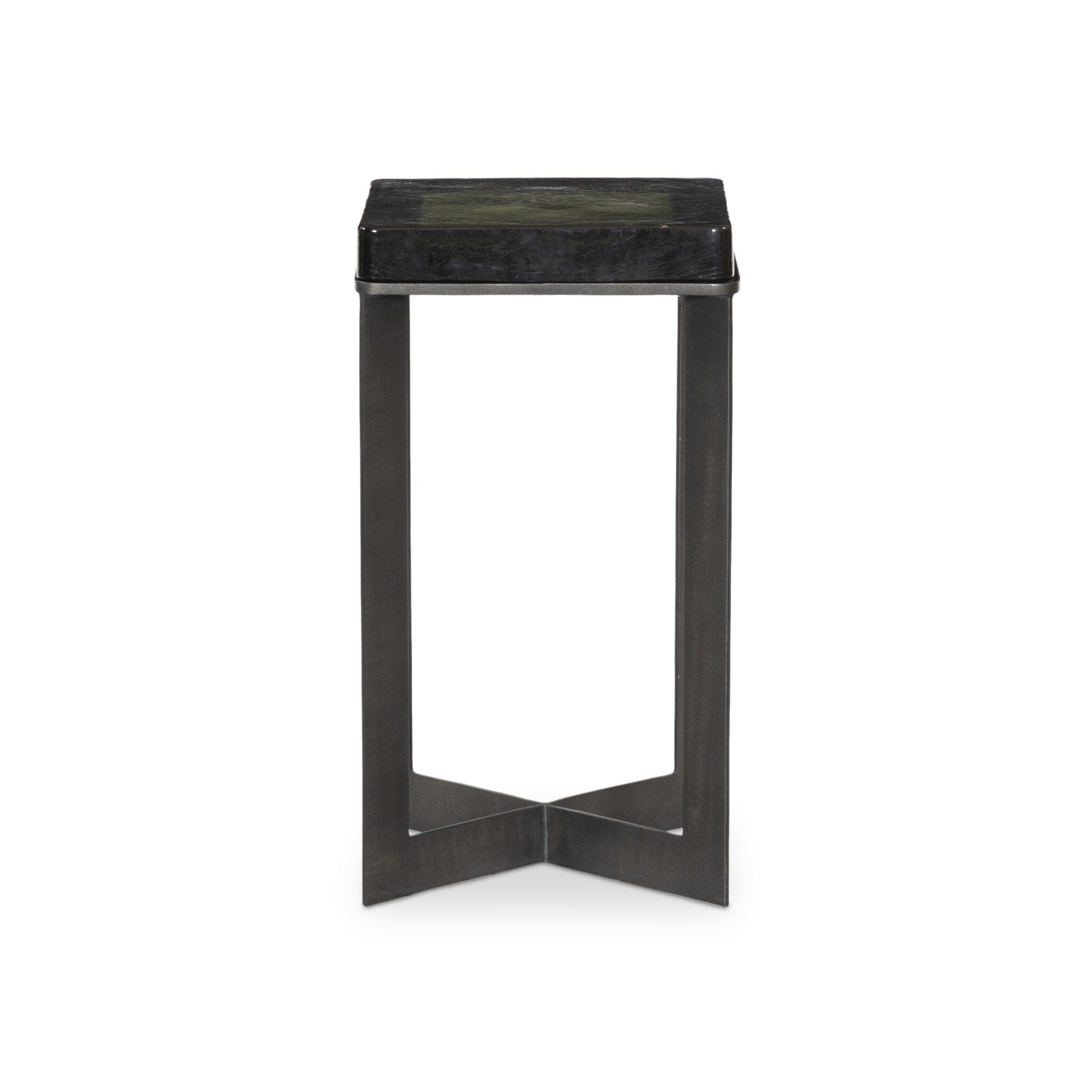 Four Hands Lennie Cast Glass End Table — Moss Cast Glass-Burnished Charcoal
