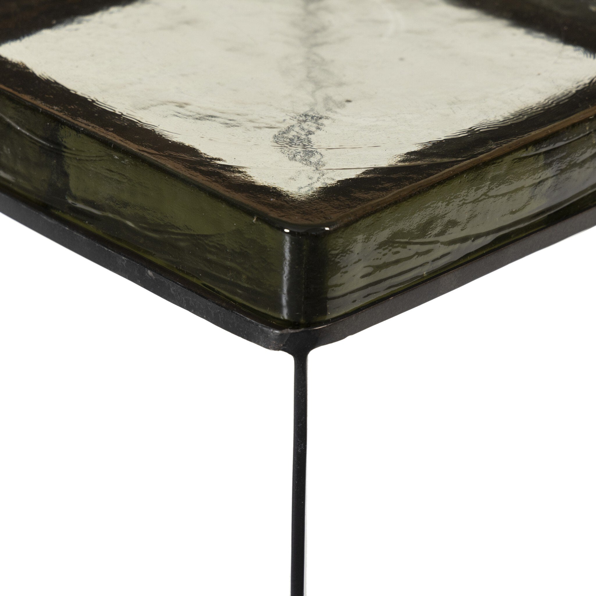 Four Hands Lennie Cast Glass End Table — Clear Cast Glass-Dark Brass