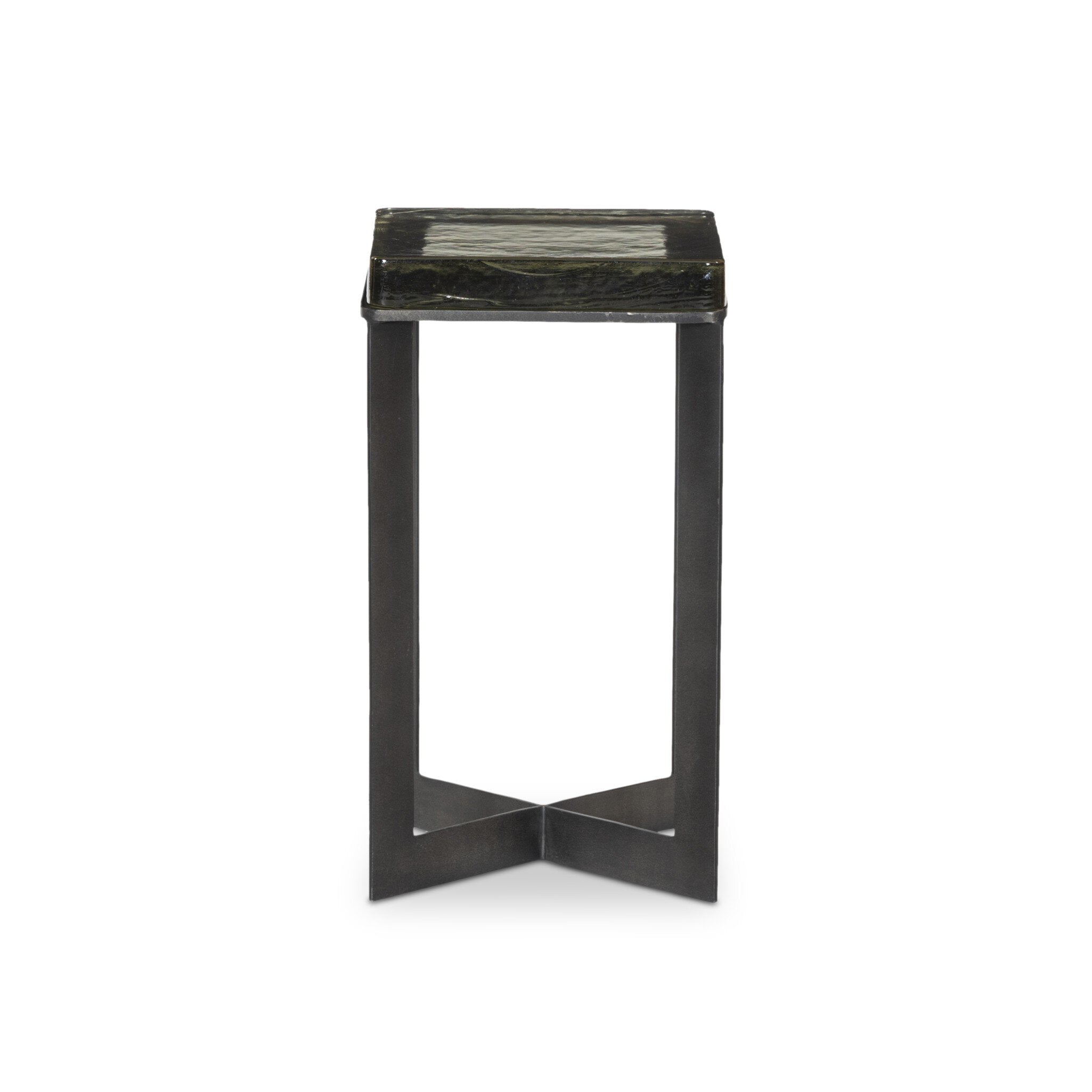 Four Hands Lennie Cast Glass End Table — Clear Cast Glass-Dark Brass