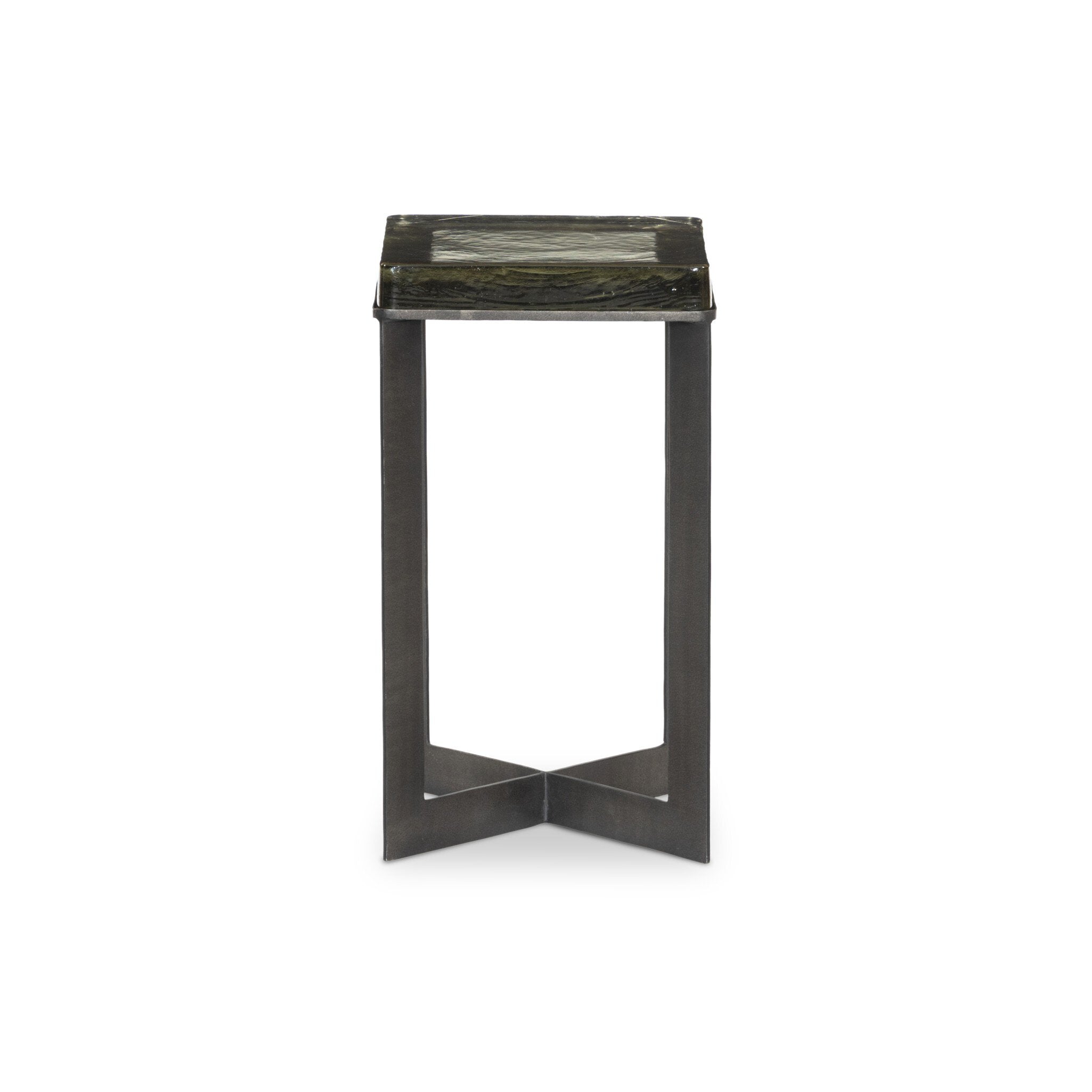 Four Hands Lennie Cast Glass End Table — Clear Cast Glass-Dark Brass