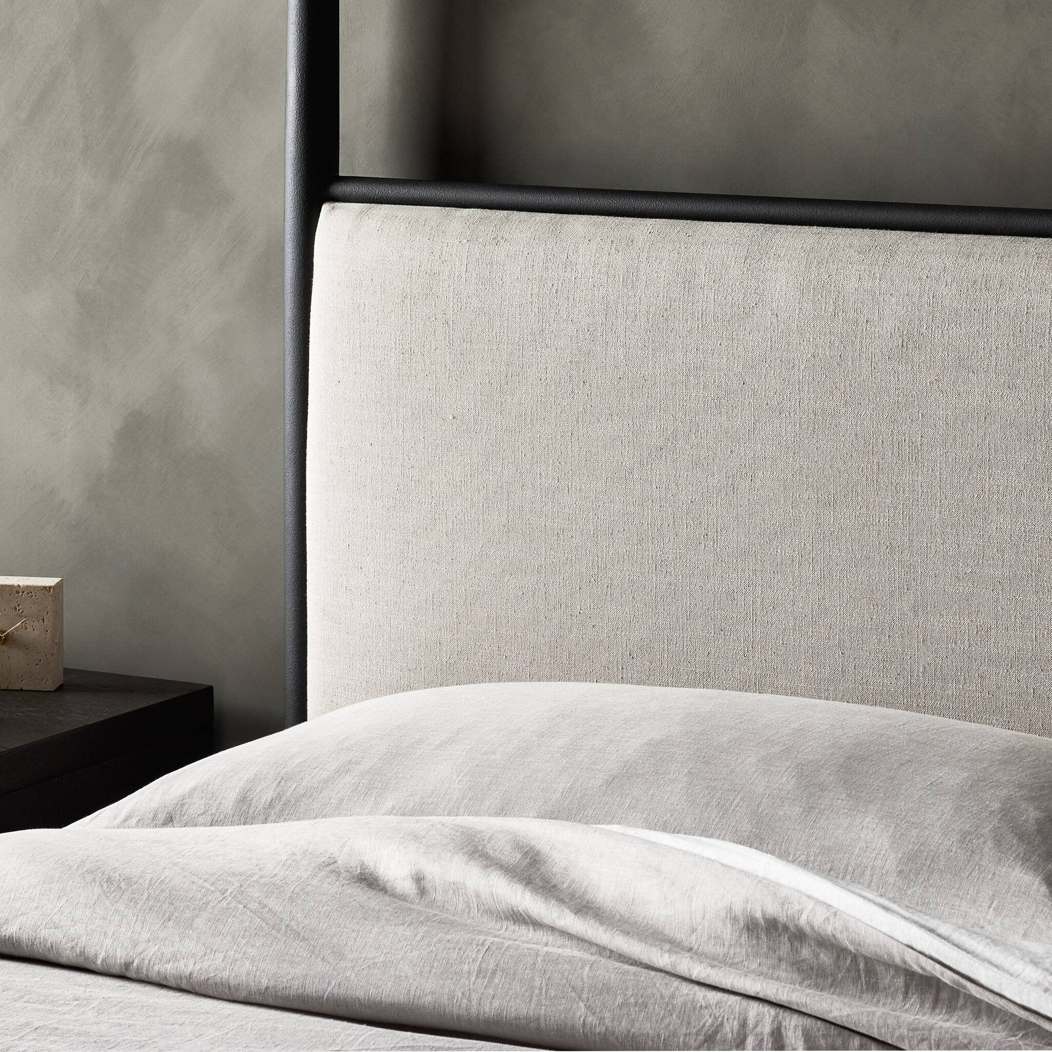 Four Hands Xander Canopy Bed — Savoy Parchment-Textured Black Iron-Queen