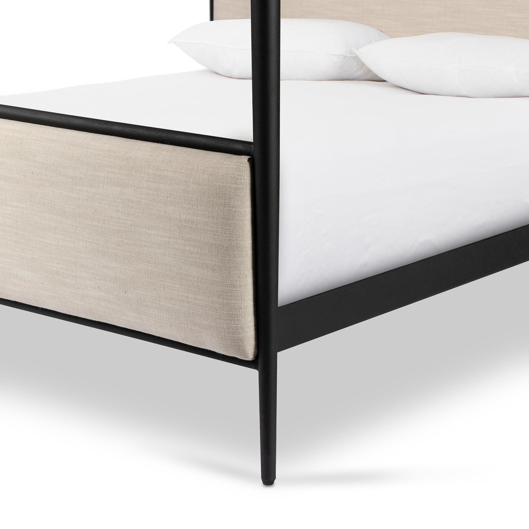 Four Hands Xander Canopy Bed — Savoy Parchment-Textured Black Iron-Queen