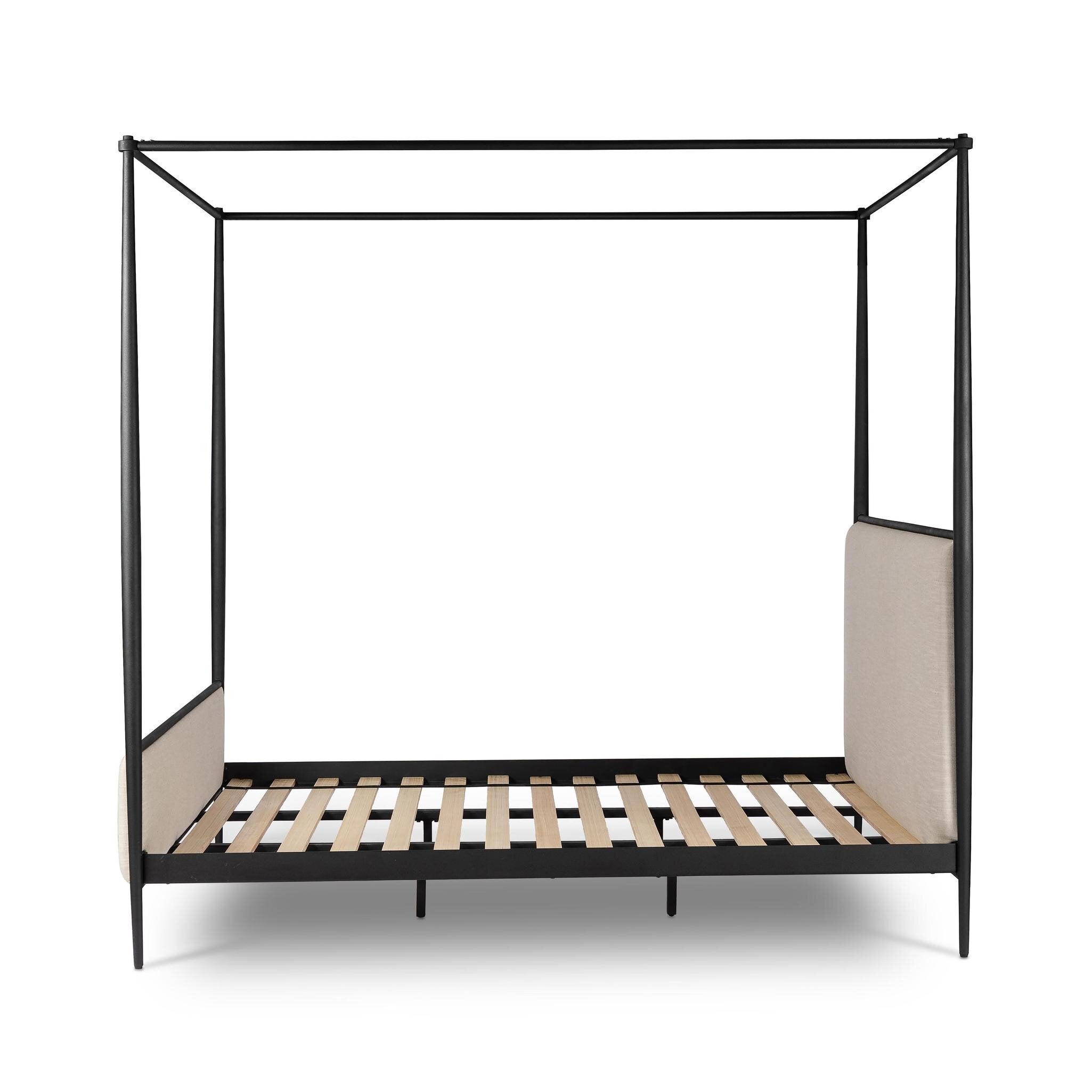 Four Hands Xander Canopy Bed — Savoy Parchment-Textured Black Iron-Queen