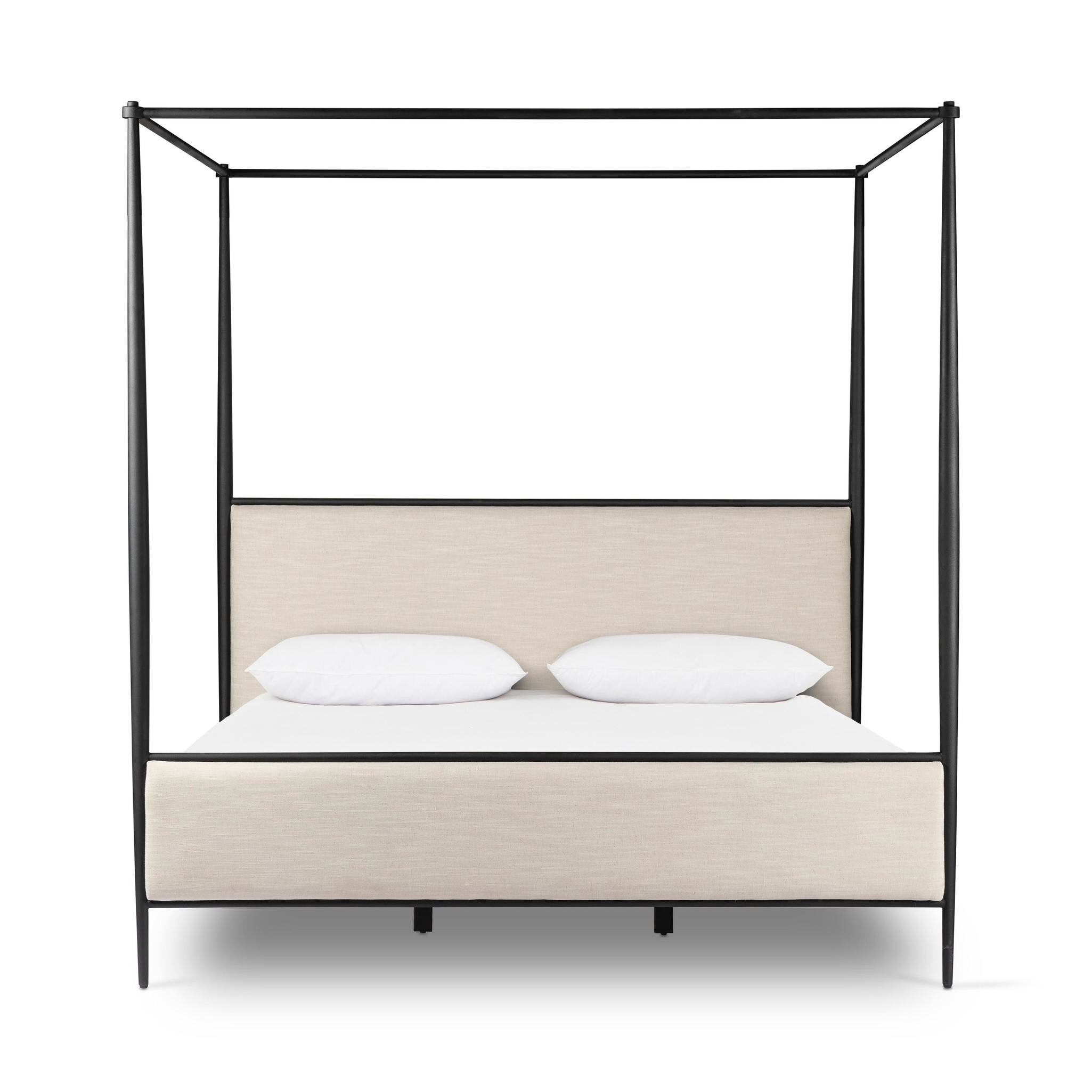Four Hands Xander Canopy Bed — Savoy Parchment-Textured Black Iron-Queen