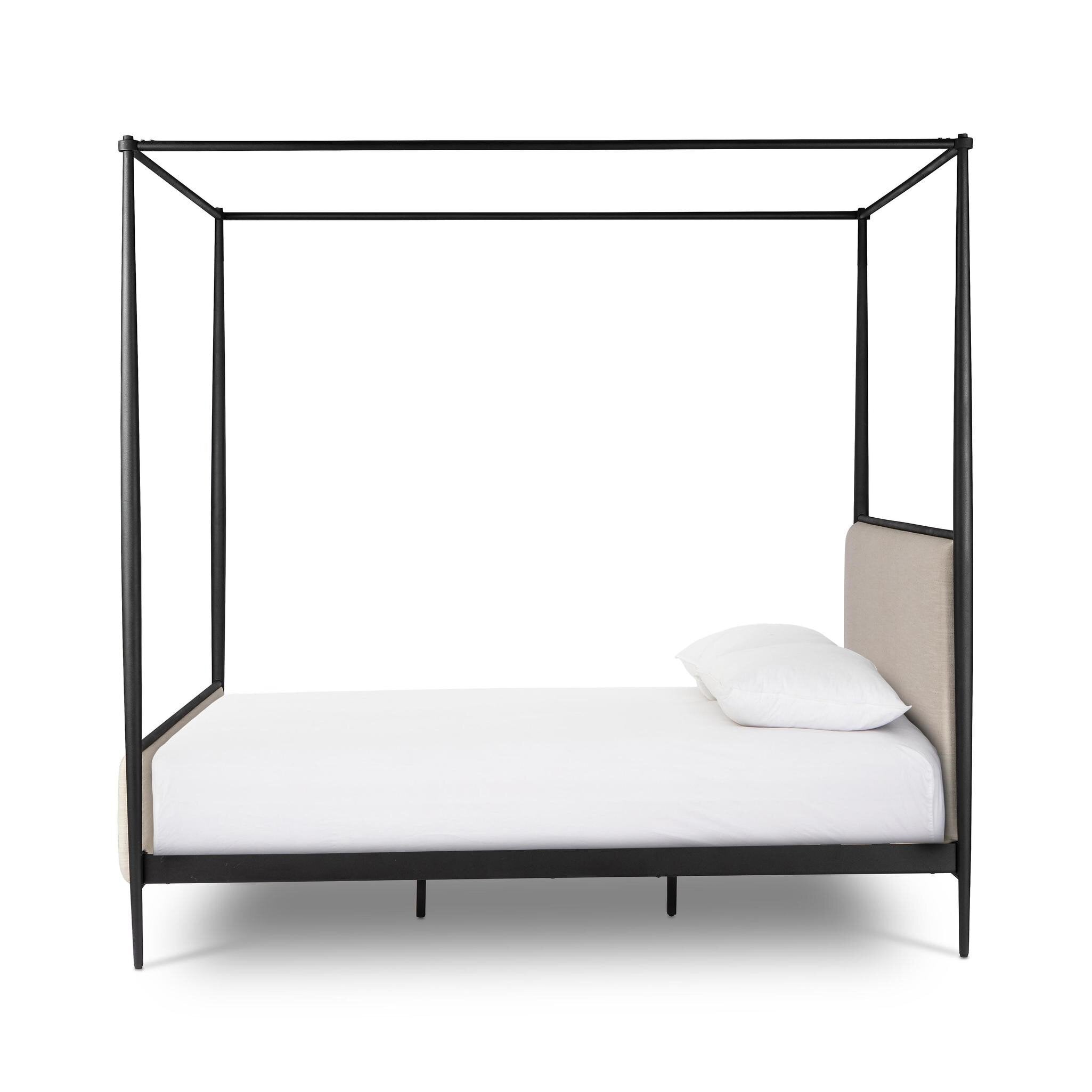 Four Hands Xander Canopy Bed — Savoy Parchment-Textured Black Iron-Queen