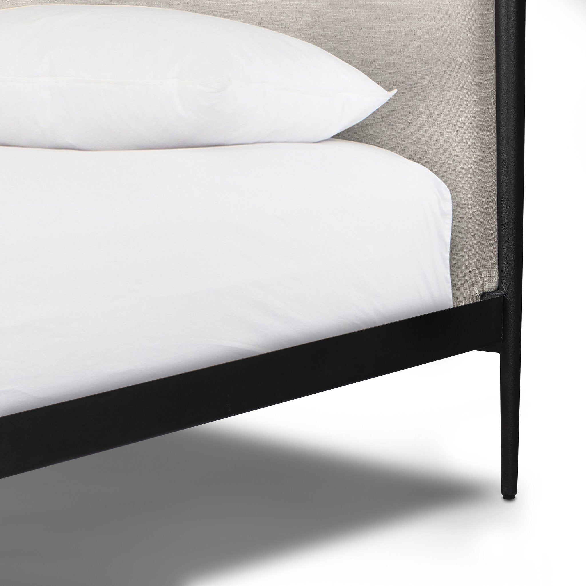 Four Hands Xander Canopy Bed — Savoy Parchment-Textured Black Iron-King