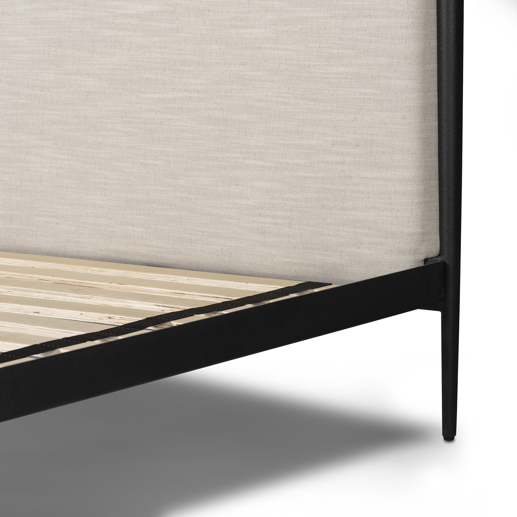 Four Hands Xander Canopy Bed — Savoy Parchment-Textured Black Iron-King