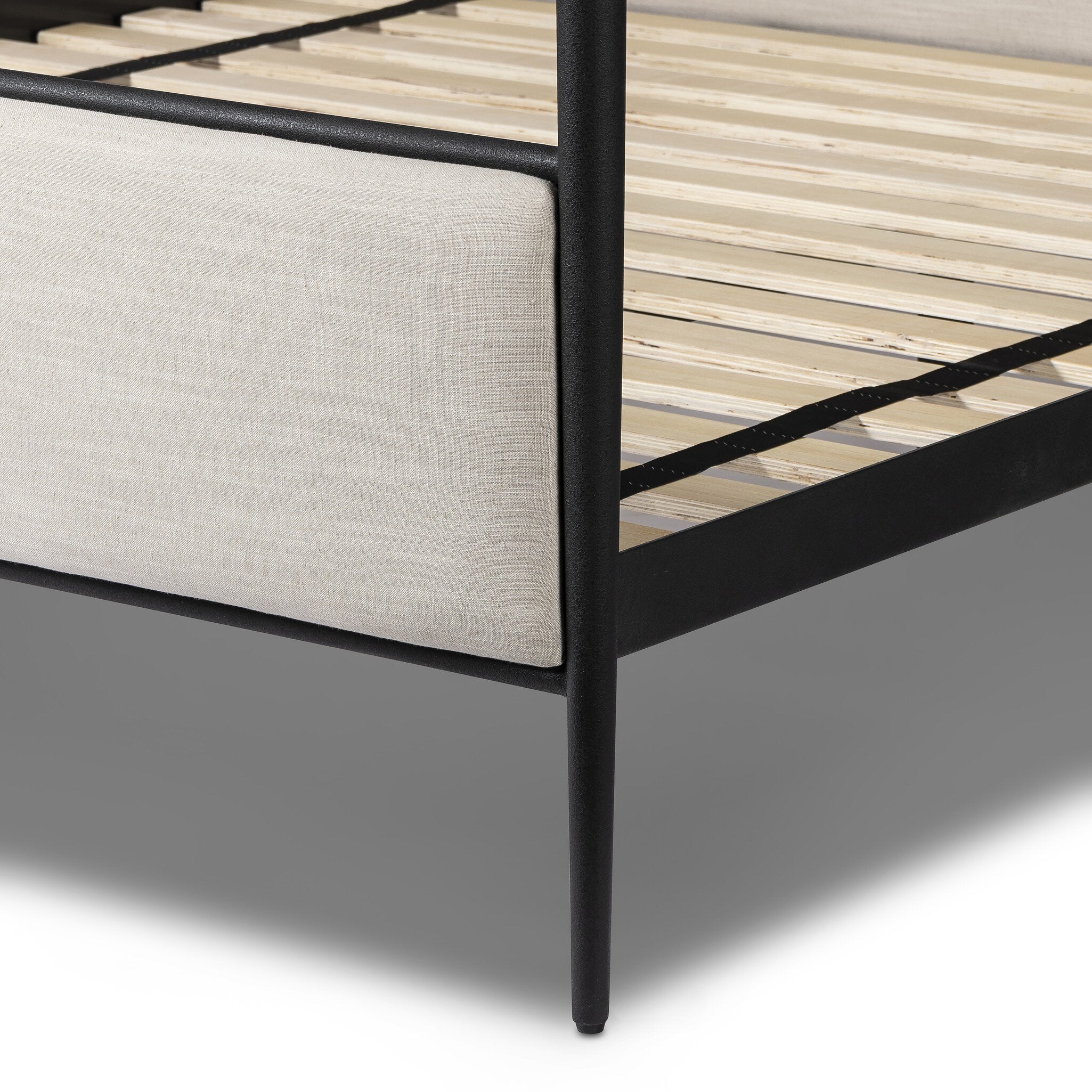Four Hands Xander Canopy Bed — Savoy Parchment-Textured Black Iron-King