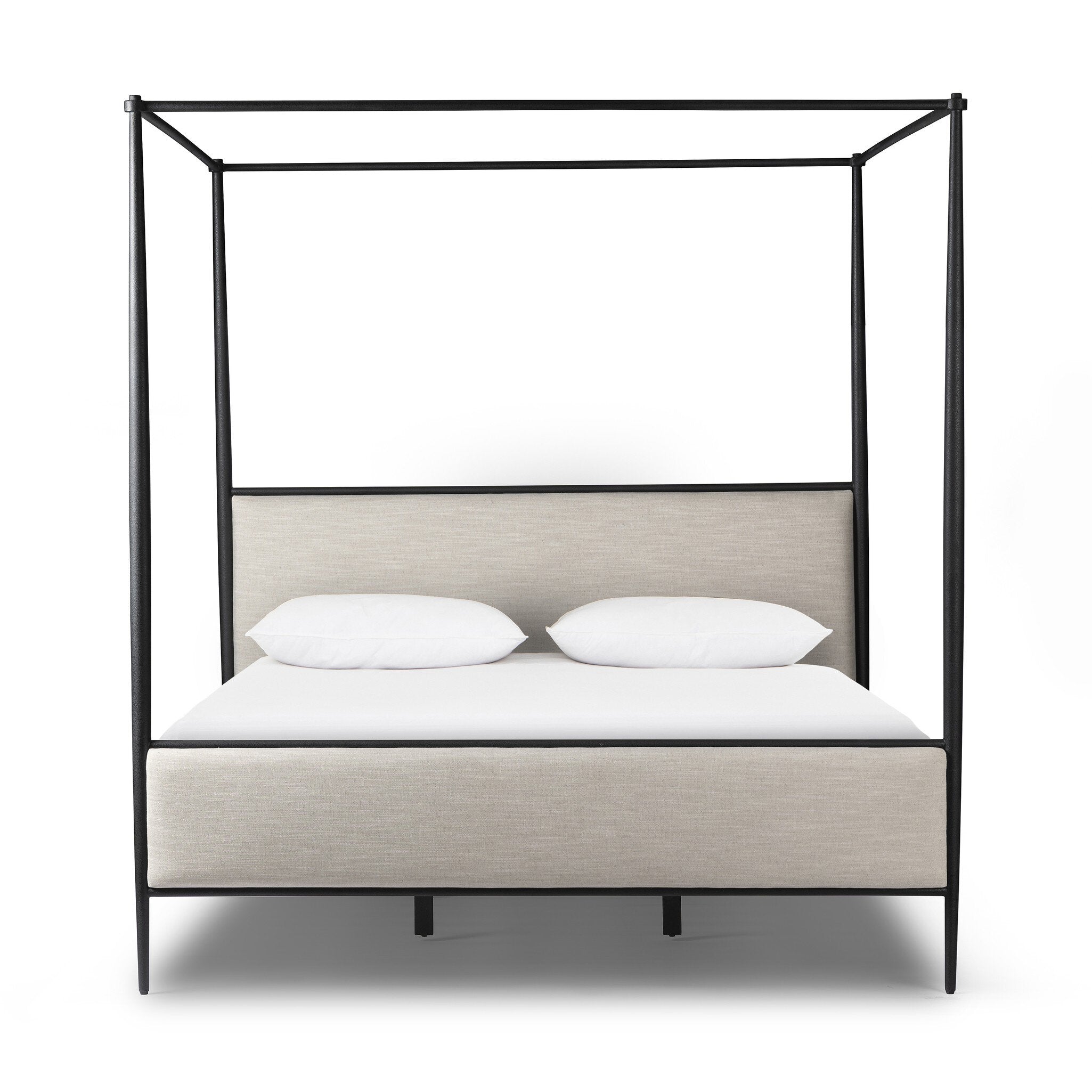 Four Hands Xander Canopy Bed — Savoy Parchment-Textured Black Iron-King