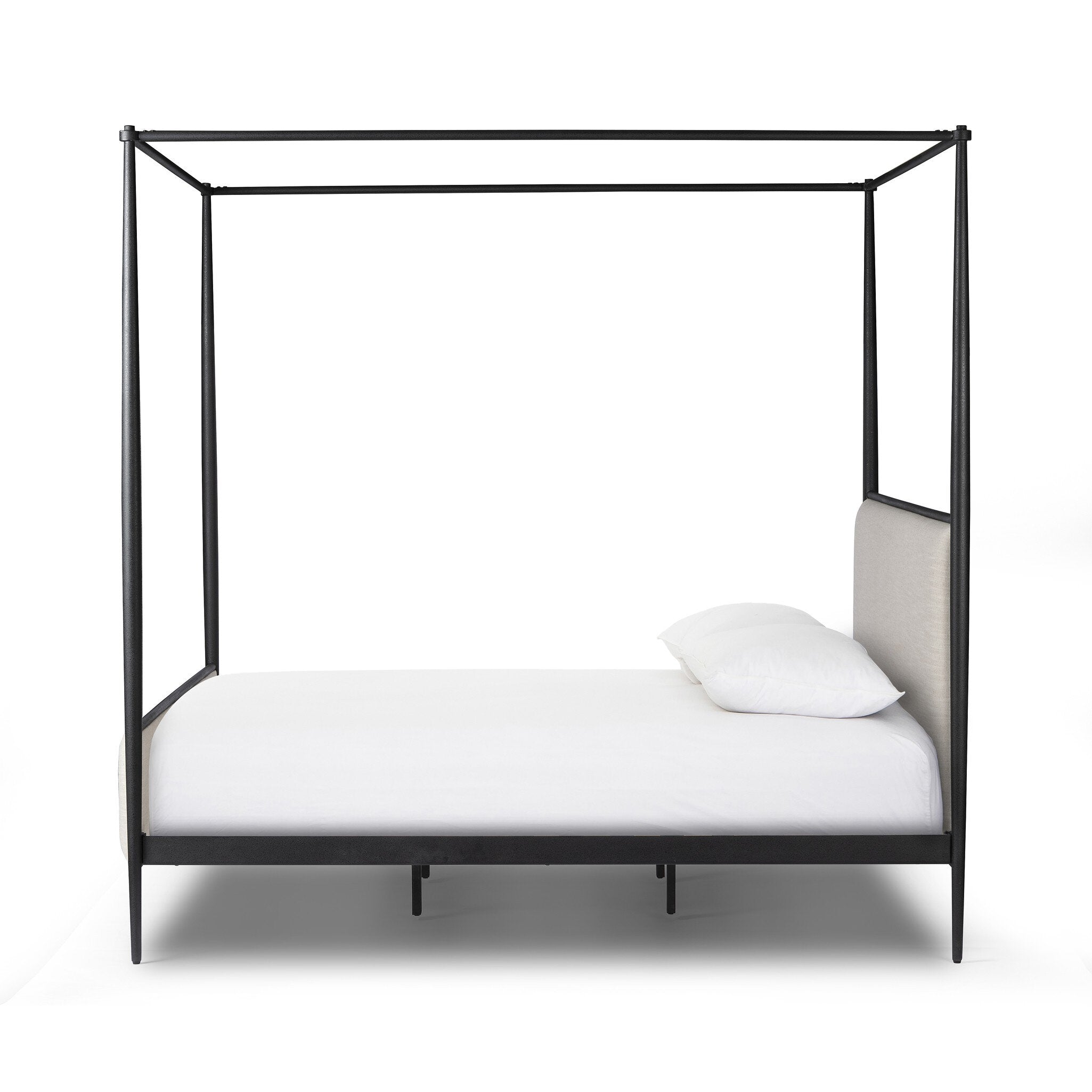 Four Hands Xander Canopy Bed — Savoy Parchment-Textured Black Iron-King