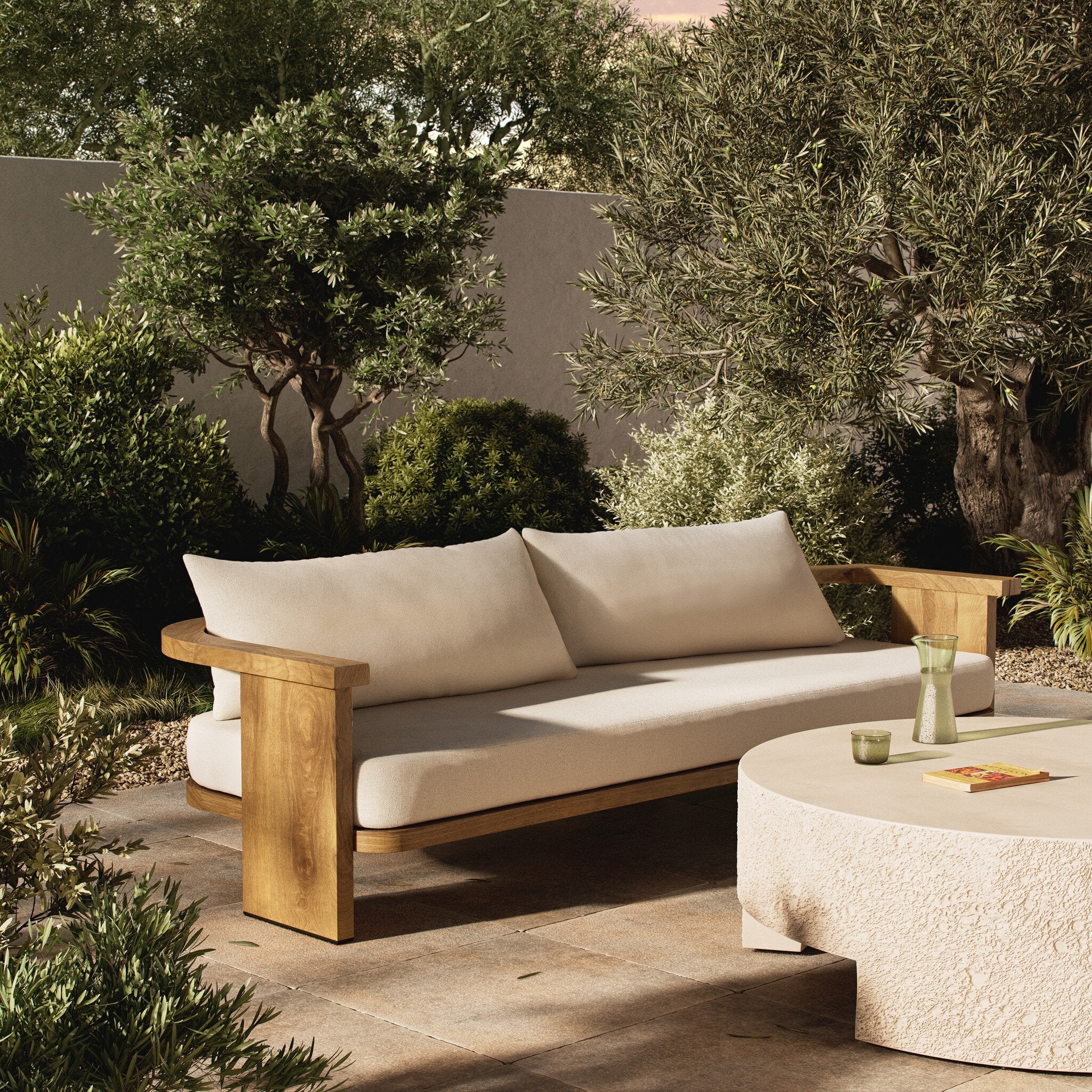 Four Hands Tahana Outdoor Sofa-96" — Alessi Linen-Stained Toasted Brown-FSC
