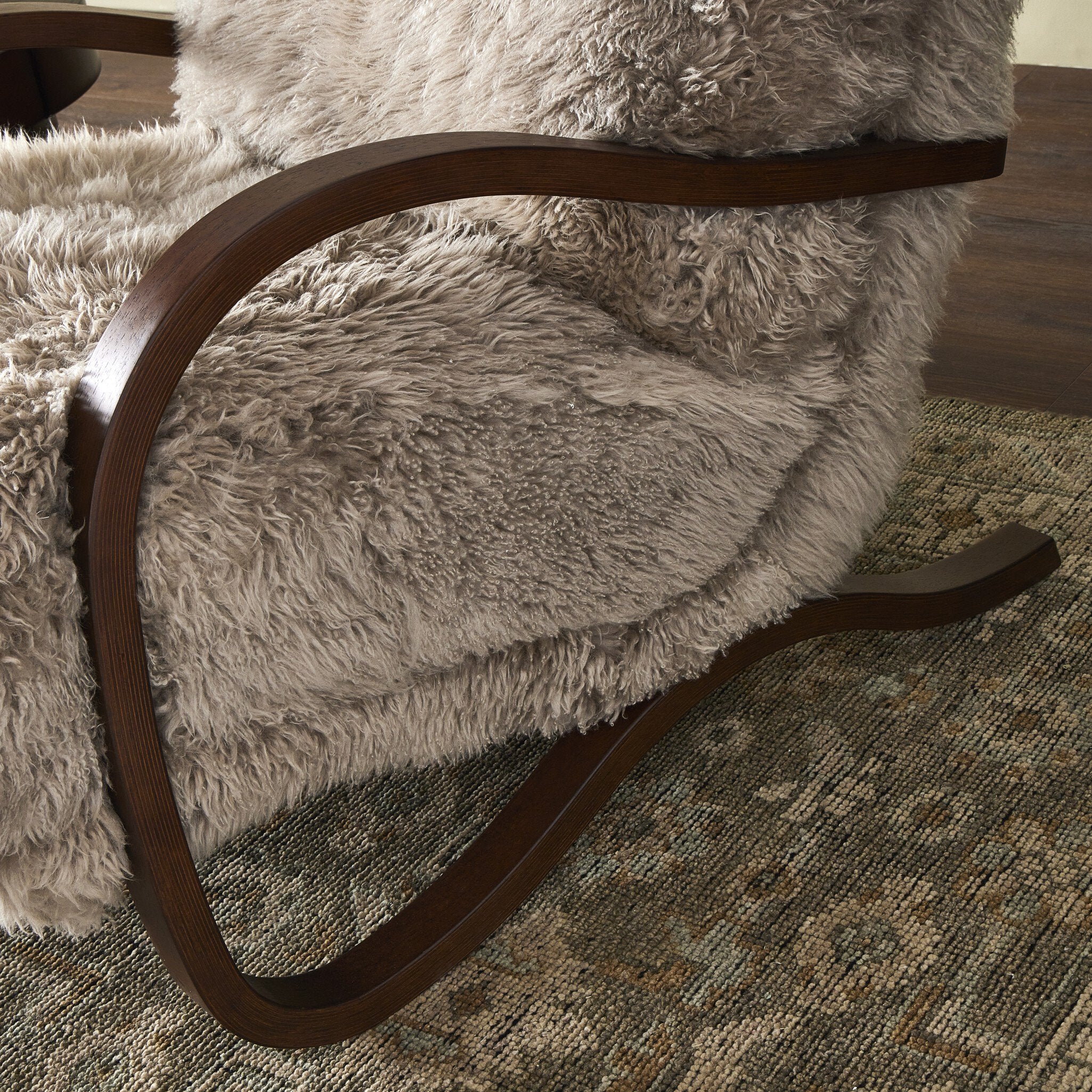 Four Hands Tobin Chair — Taupe Mongolian Fur-Terra Brown Parawood Veneer