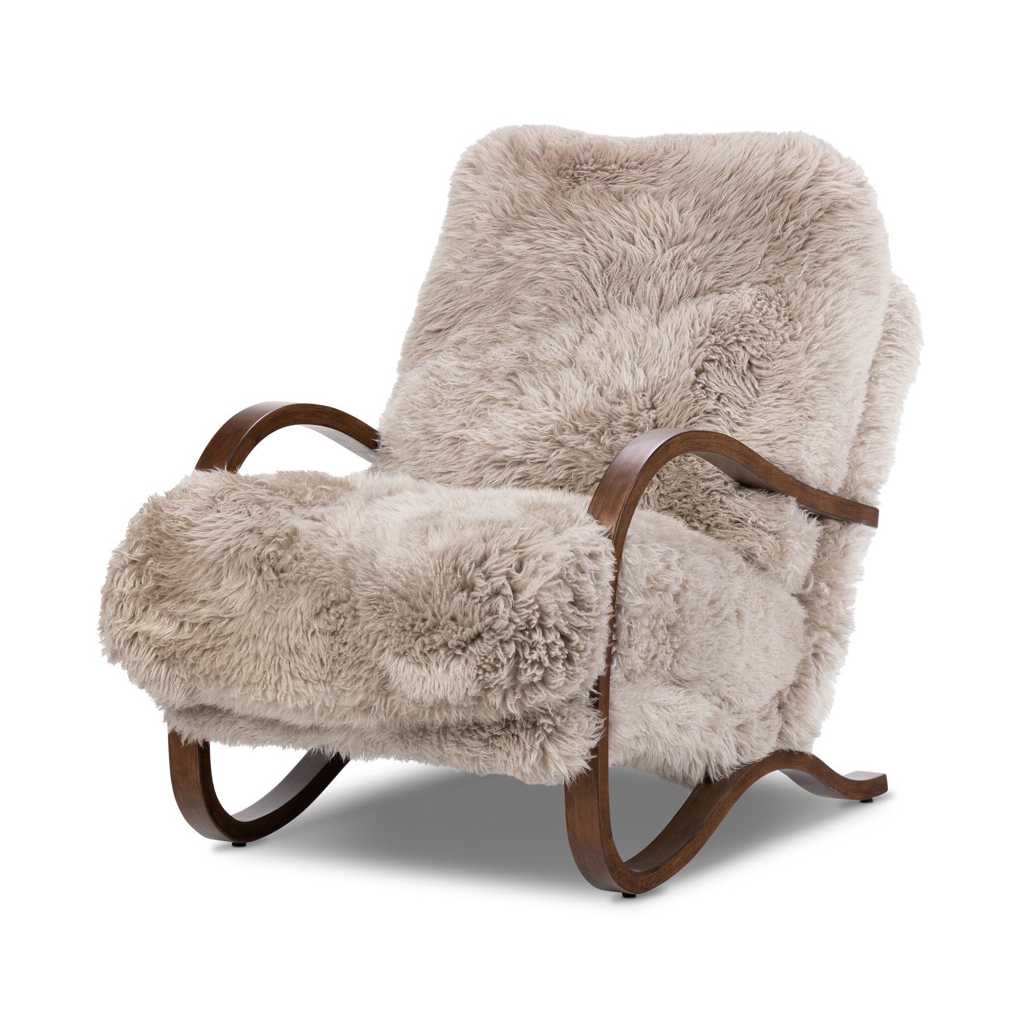 Four Hands Tobin Chair — Taupe Mongolian Fur-Terra Brown Parawood Veneer