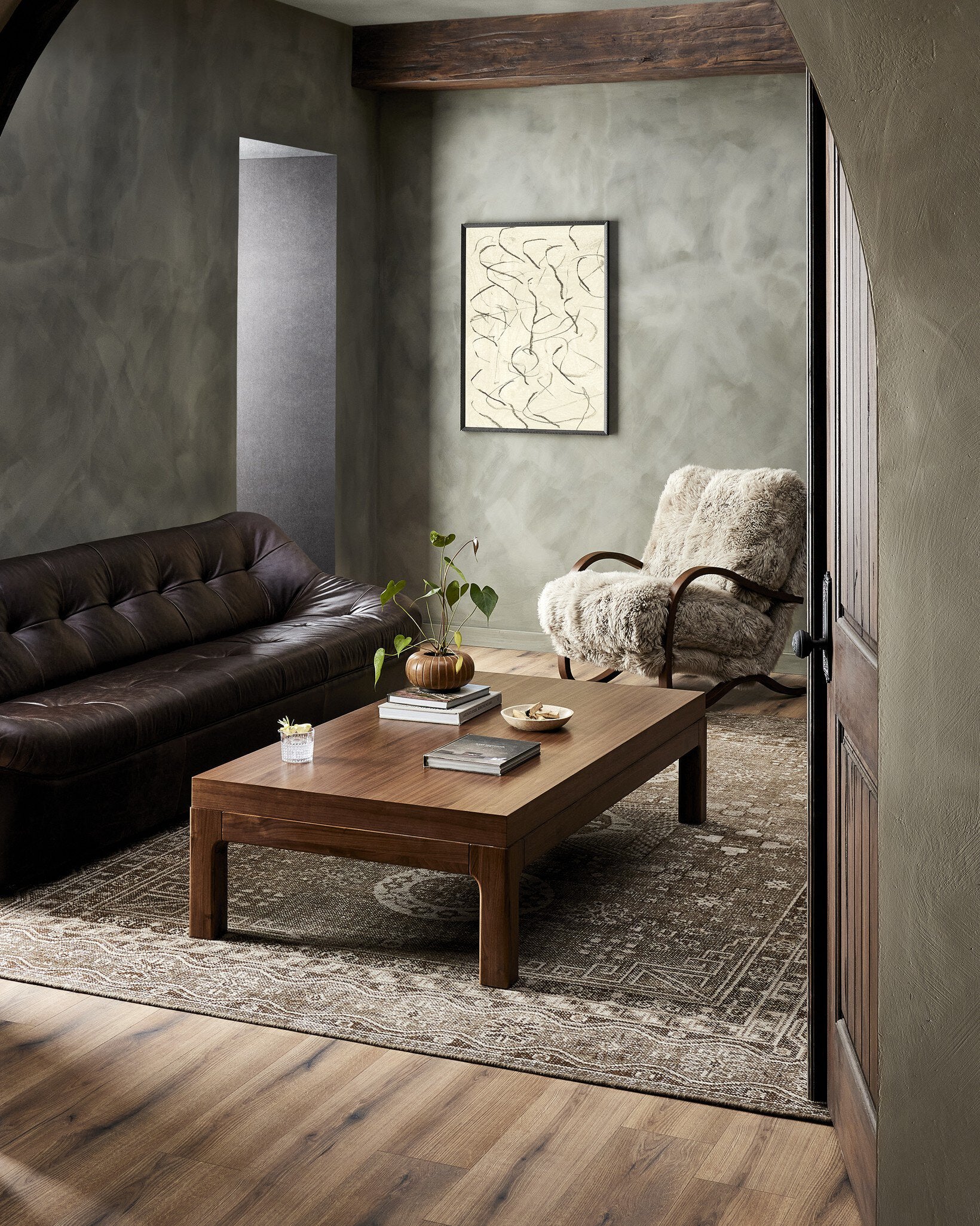 Four Hands Tobin Chair — Taupe Mongolian Fur-Terra Brown Parawood Veneer