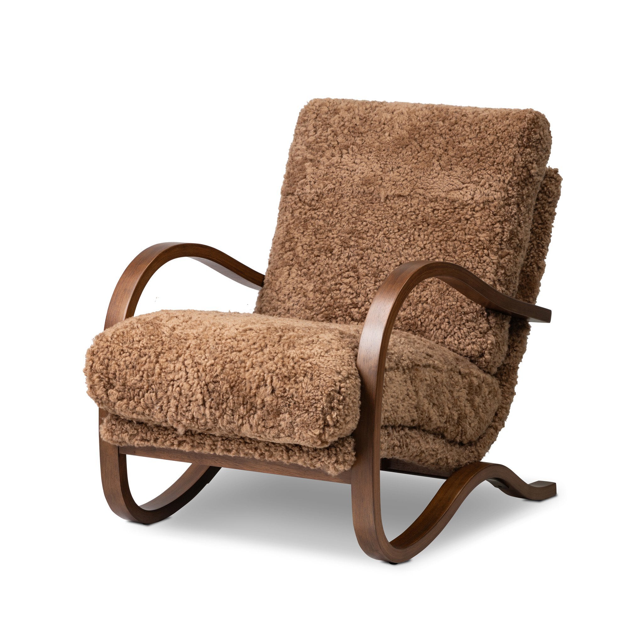 Four Hands Tobin Chair — Amber Shearling-Terra Brown Parawood