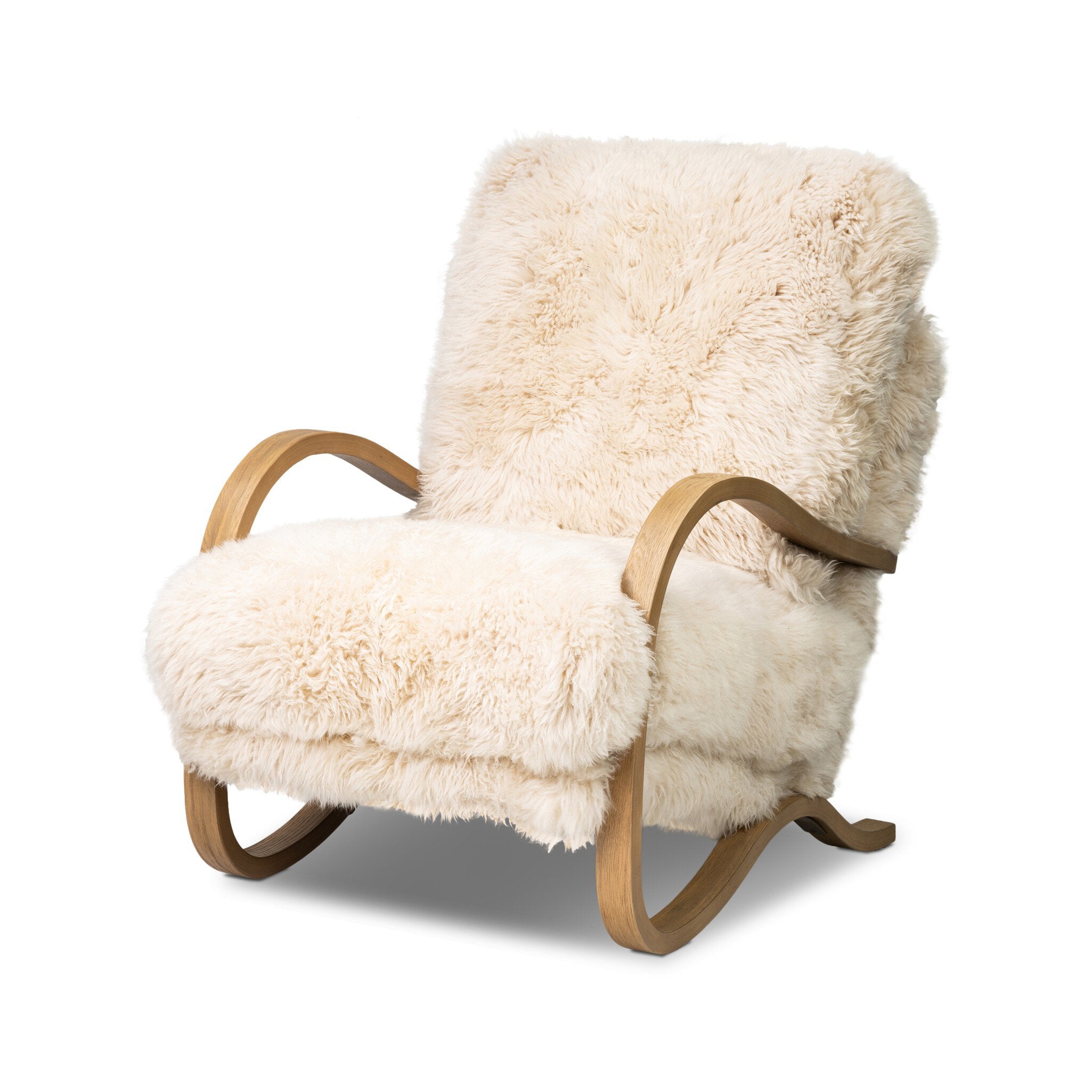 Four Hands Tobin Chair — Champagne Mongolian Fur-Aged Smoked Oak