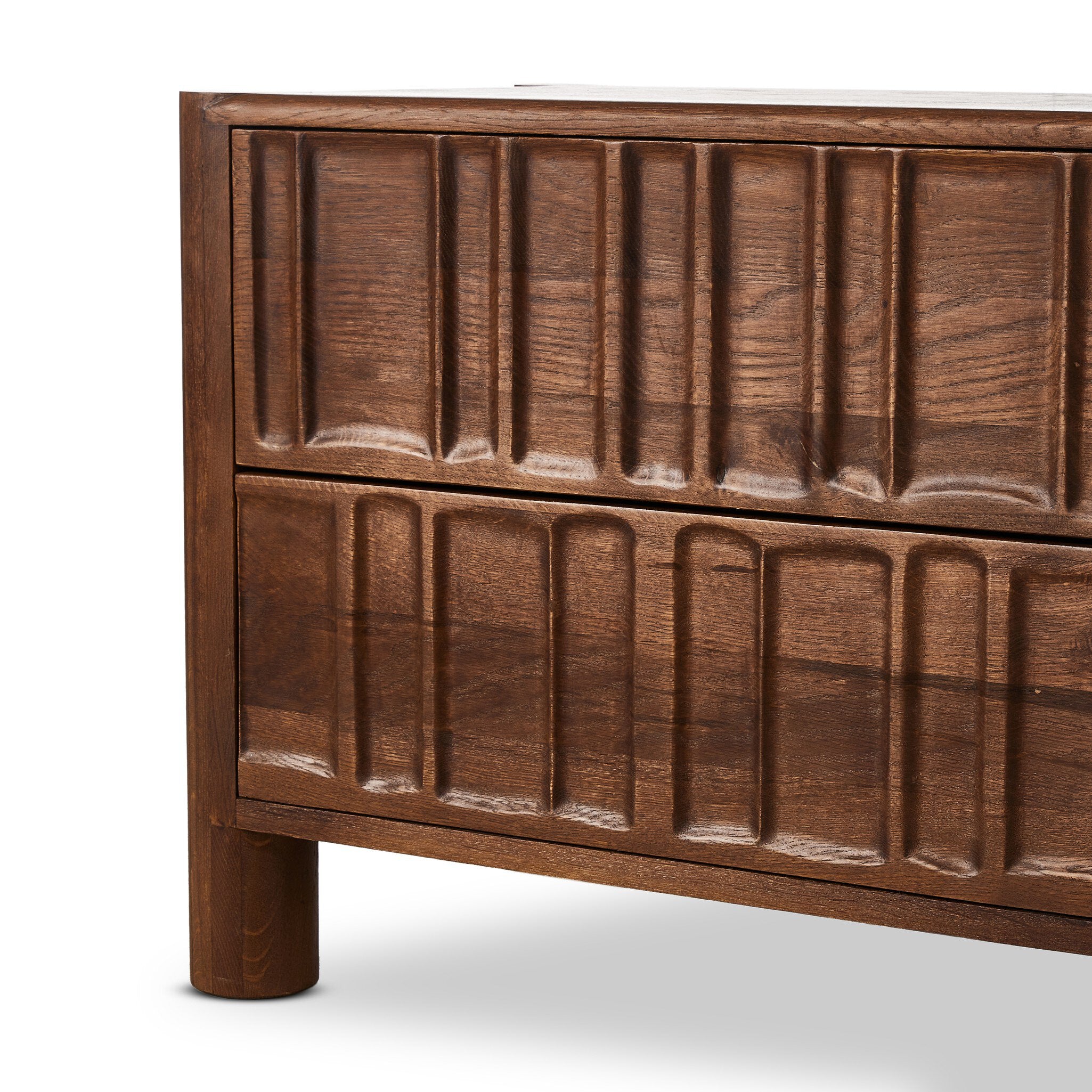 Four Hands Ezri Nightstand — Cocoa Oak-Carved Cocoa Oak
