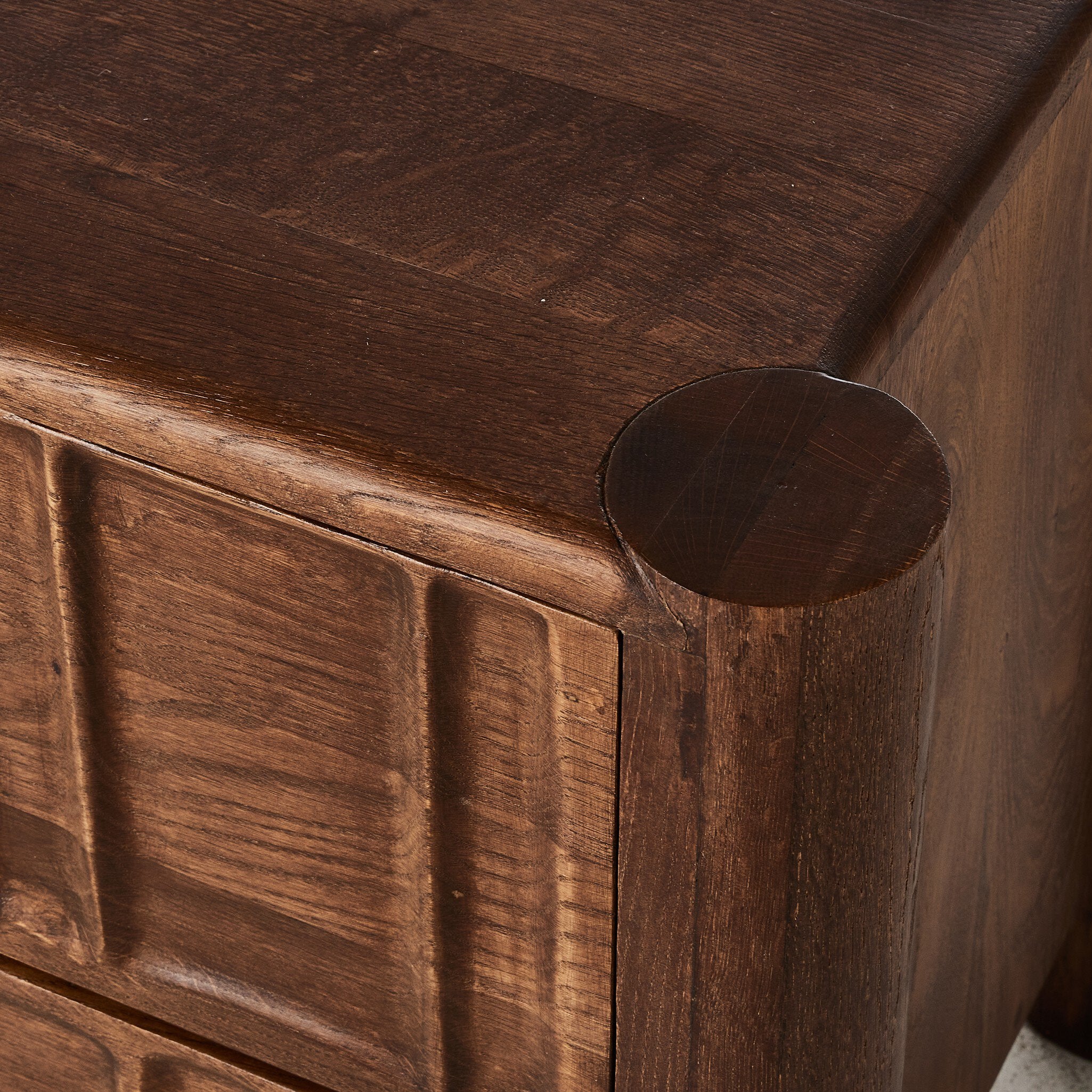 Four Hands Ezri Nightstand — Cocoa Oak-Carved Cocoa Oak