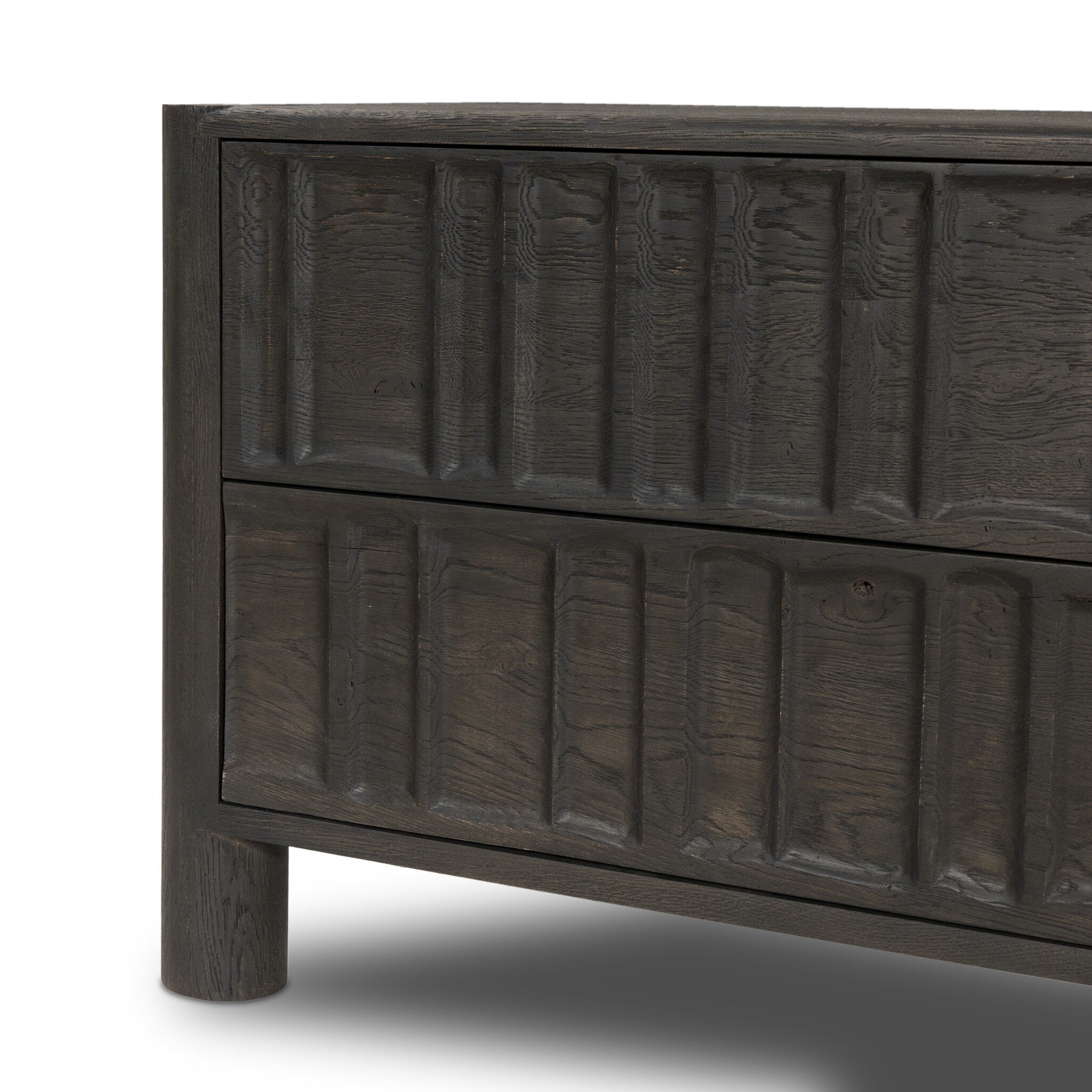 Four Hands Ezri Nightstand — Black Oak-Carved Black Oak