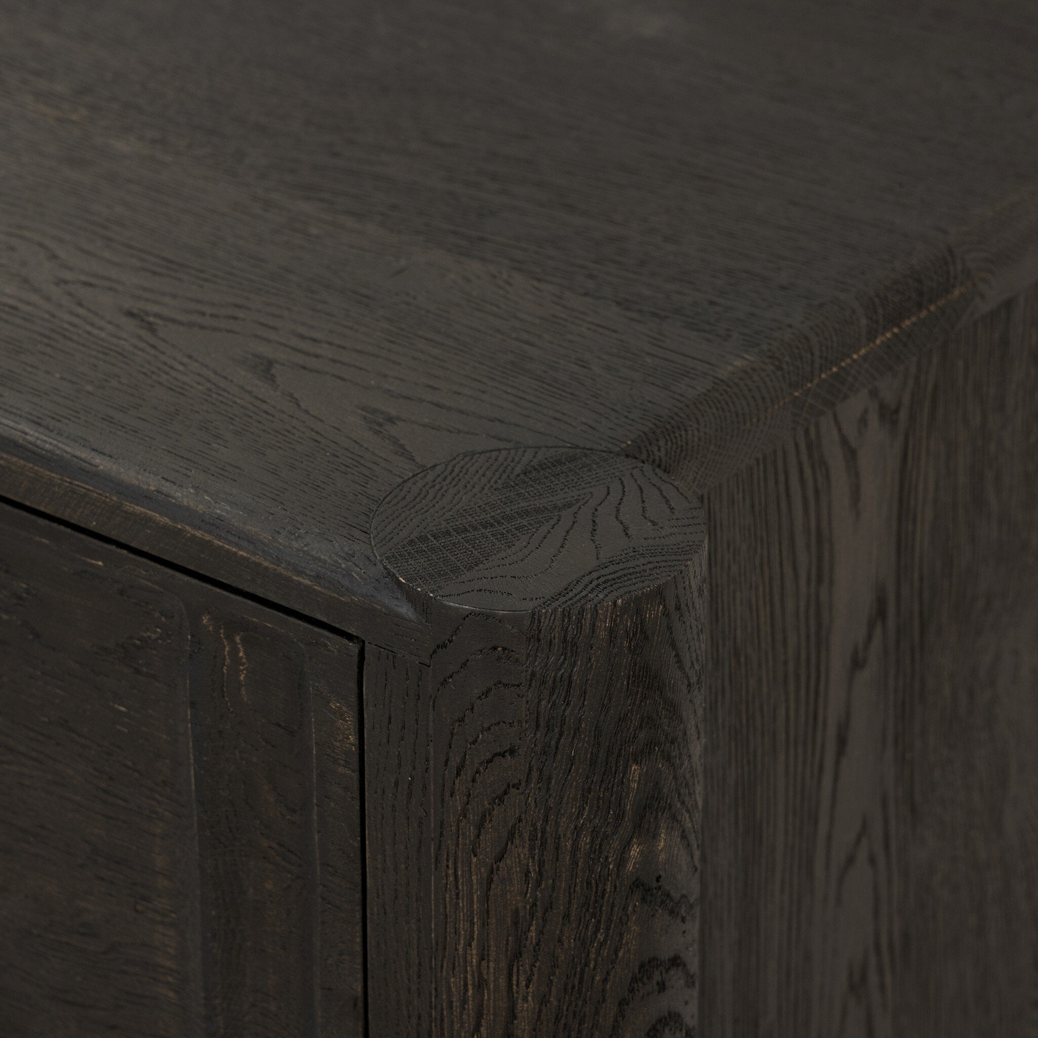 Four Hands Ezri Nightstand — Black Oak-Carved Black Oak