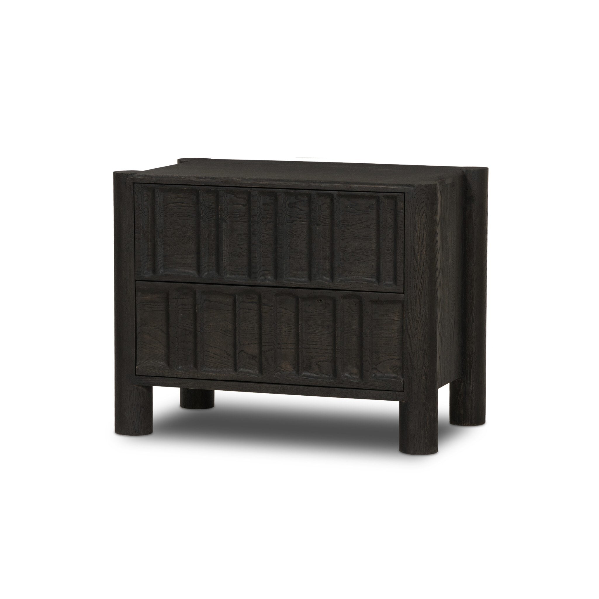 Four Hands Ezri Nightstand — Black Oak-Carved Black Oak