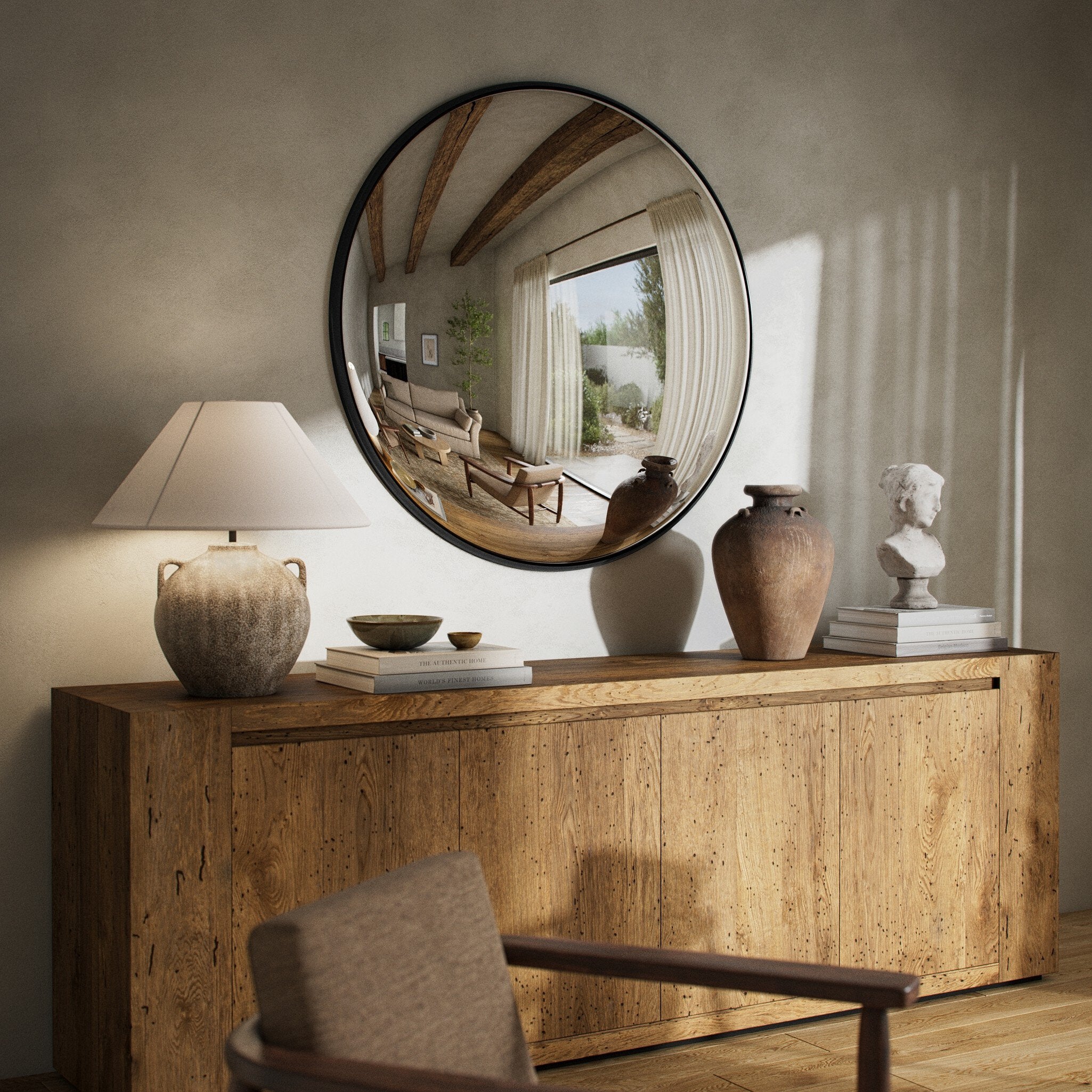 Four Hands Convex Wall Mirror — Iron Matte Black