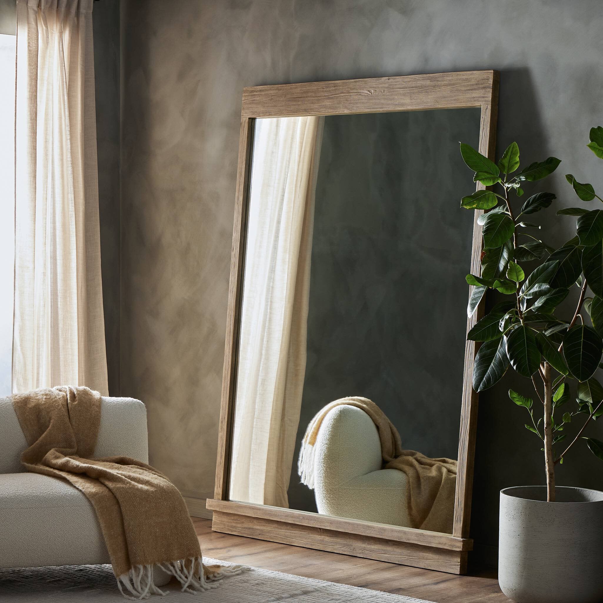 Four Hands Ledge Floor Mirror — Distressed Light Pine
