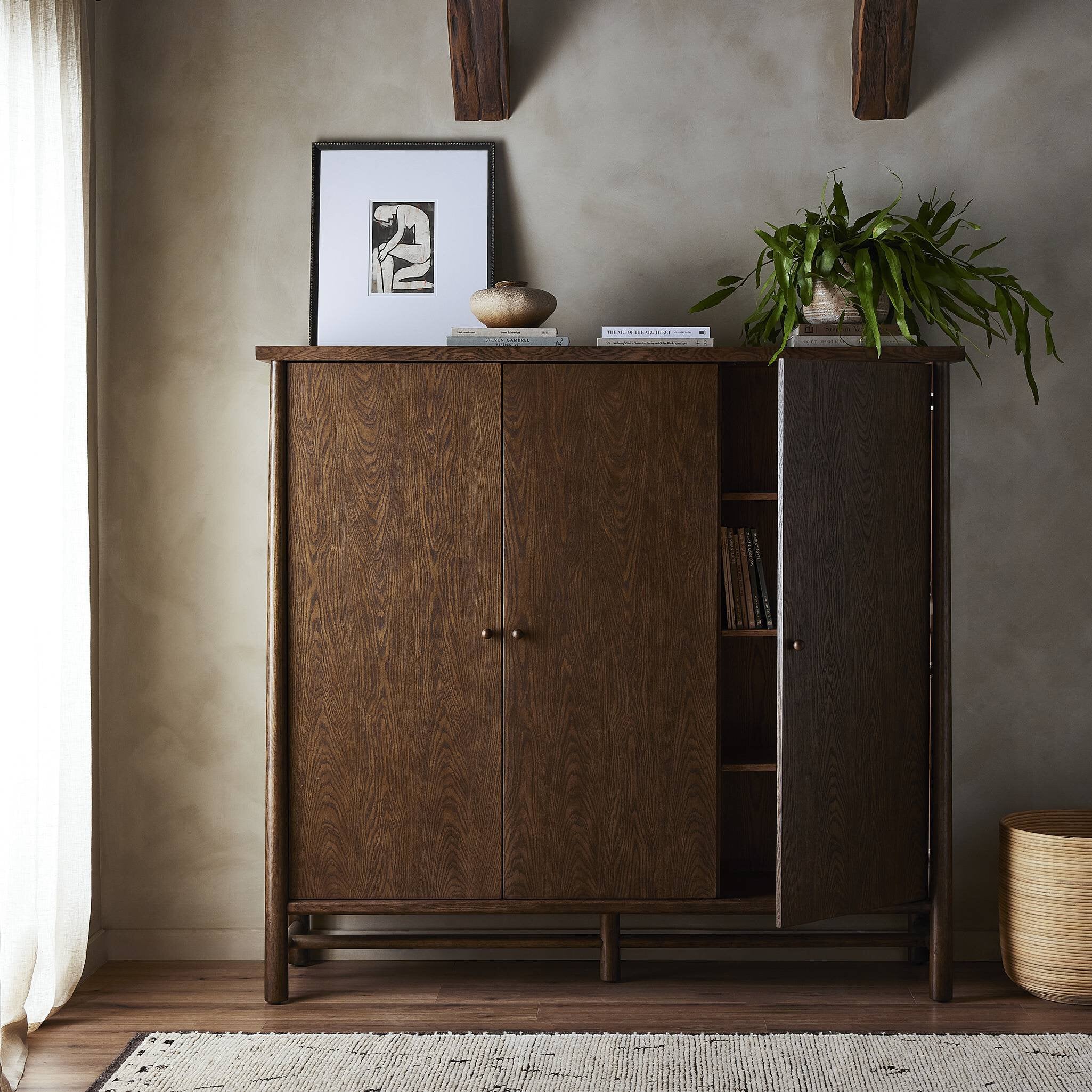 Four Hands Renaud 3-Door Cabinet — Dark Toasted Oak-Dark Toasted Oak Veneer