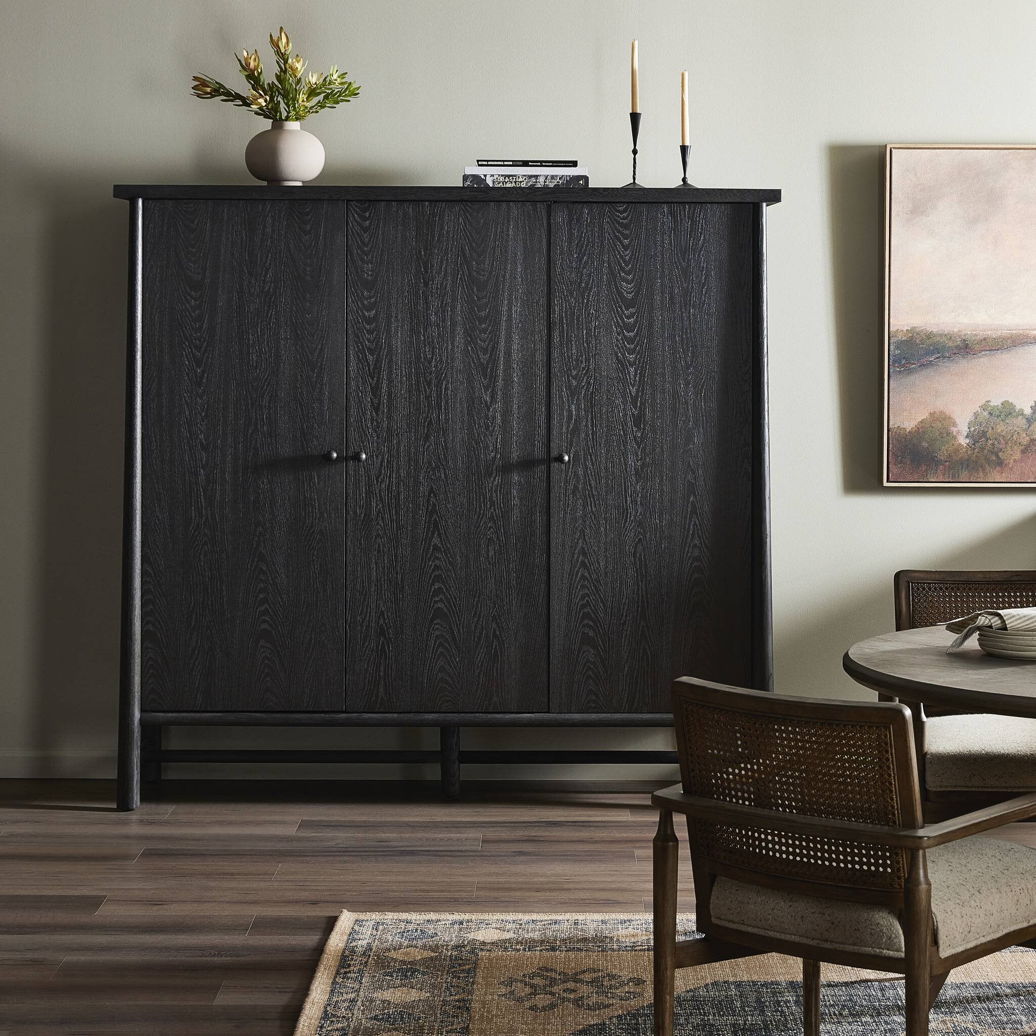 Four Hands Renaud 3-Door Cabinet — Charcoal Oak-Charcoal Oak Veneer