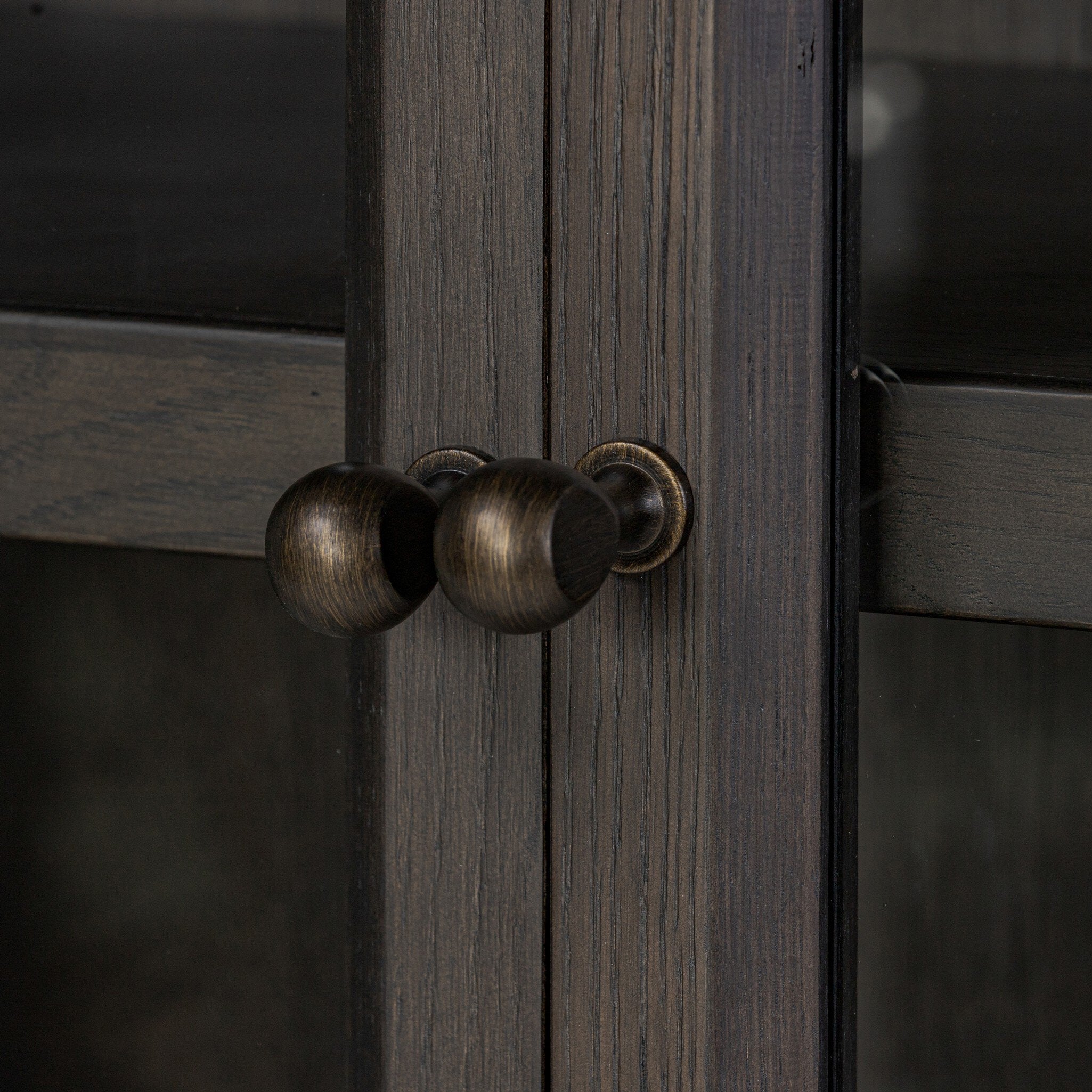 Four Hands Dawes Cabinet — Smoked Black Resawn Oak-Smoked Black Oak-Brushed Brass